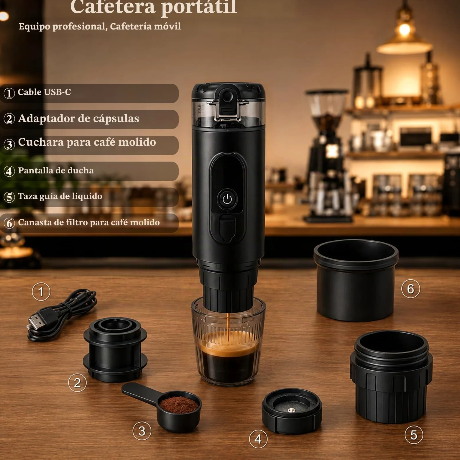 Cafetera eléctrica con pantalla LED de temperatura, compatible con cápsulas y café molido