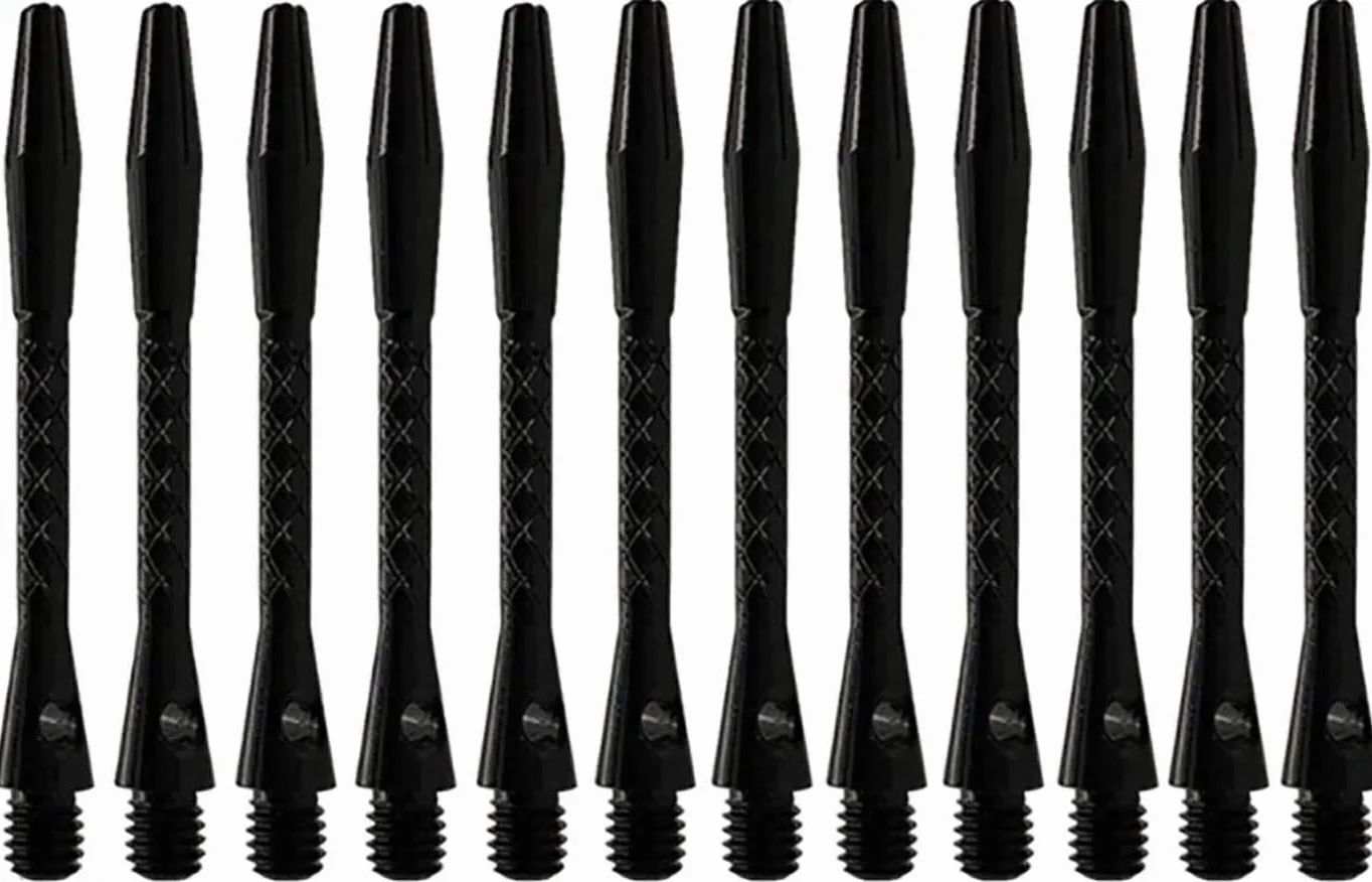 POFET Pack de 12 cañas de dardos en metal negro, accesorios para harrow tallos de aluminio con rosca estándar
