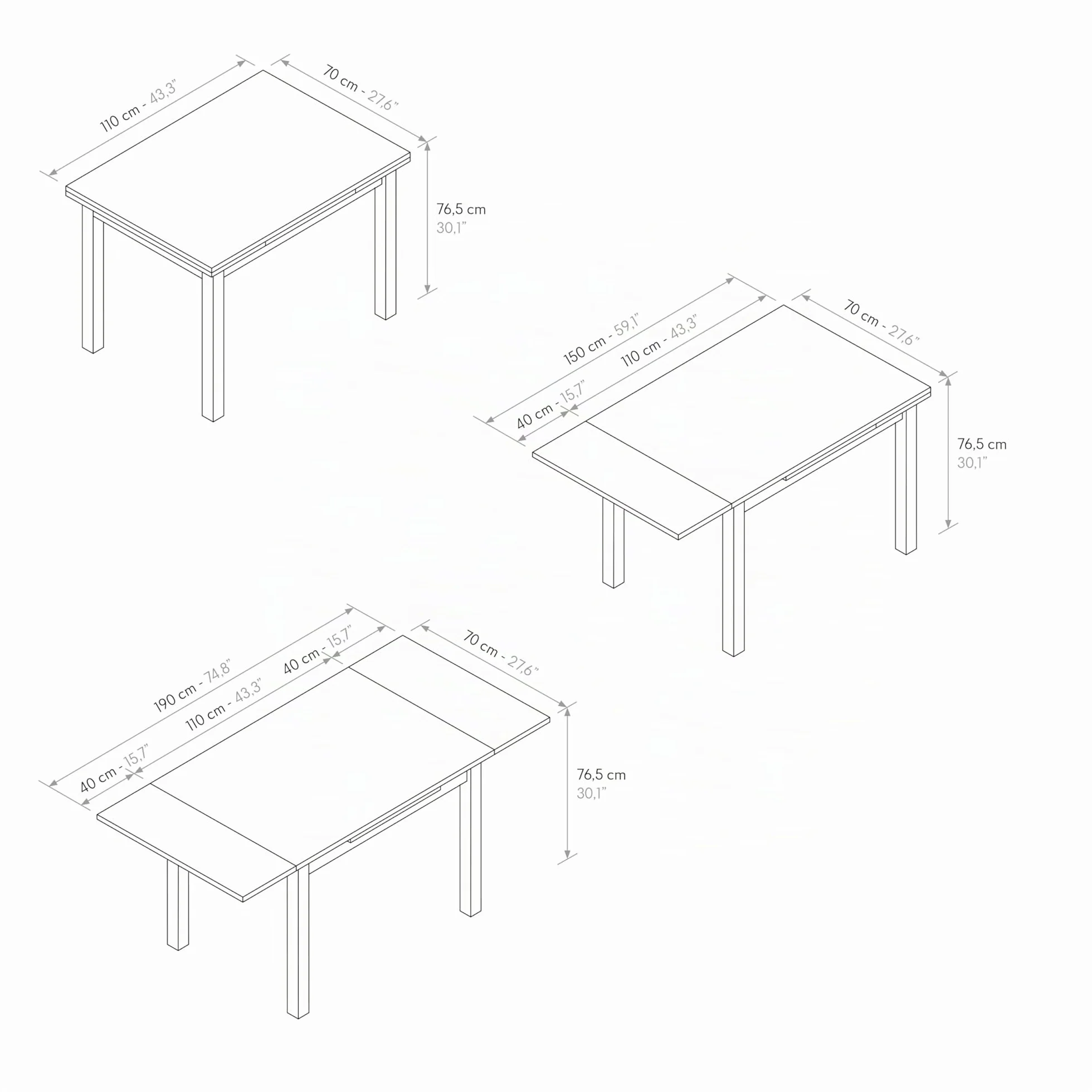 PAZZO DESIGN Tommaso Mesa Extensible, Roble Rústico, Melamina (Base Negra, 110 x 70 x 76,5) - id_2142