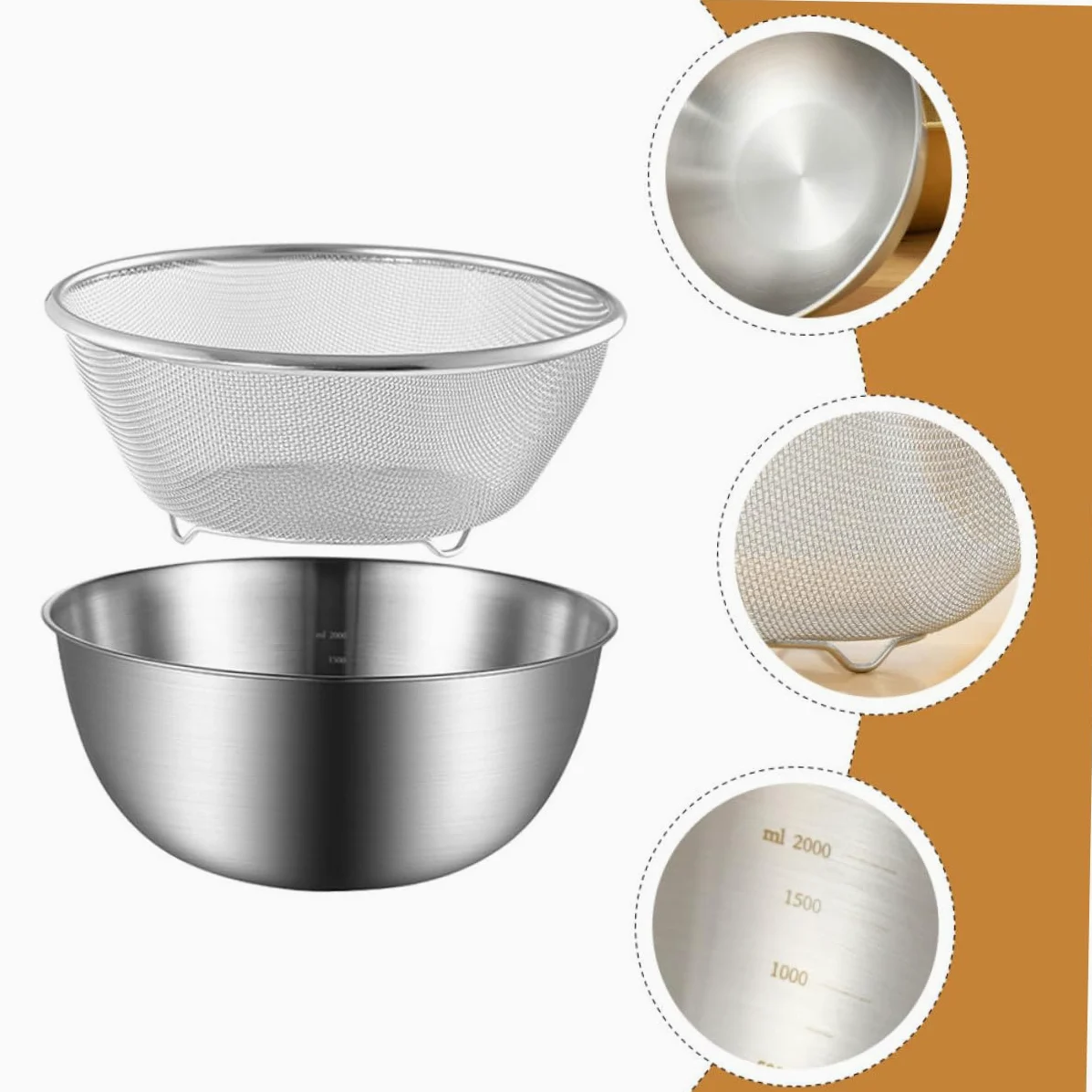 Genérico Colador De Arroz y Escurridor De Cocina 2 Piezas 22 Cm Acero Inoxidable Diseño Poroso Adecuado Para Lavar Compatible Microondas Fácil De Usar