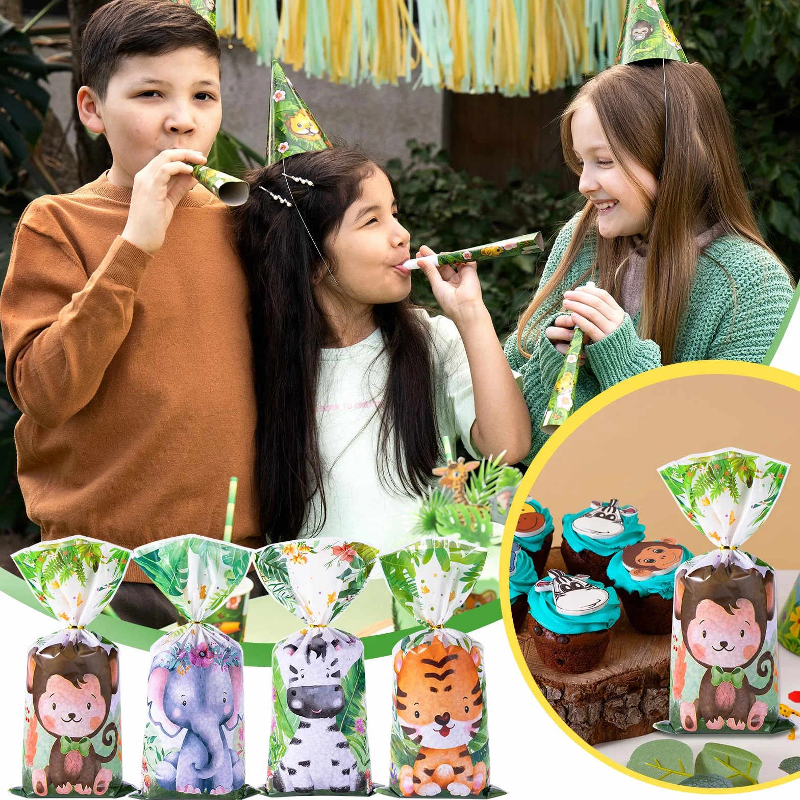 50pcs Bolsas Regalo de Plástico Animales, Bolsas Cumpleaños Infantil Chuches Regalo Bolsitas Celofán para envolver regalos fiestas de cumpleaños infantiles, fiestas temáticas y mucho