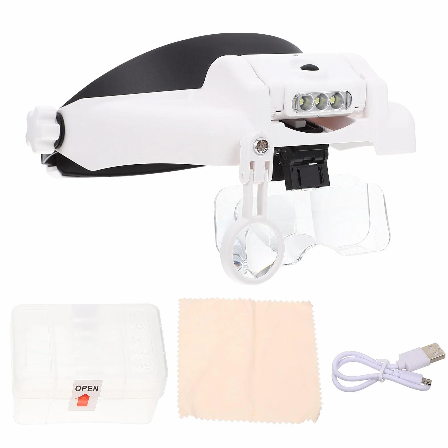 ULTECHNOVO Lupa Montada Cabeza Diseño Cómodo de Plástico y Vidrio con Luz LED 1 Set Práctico para Identificación de Joyas y Extensión de Pestañas