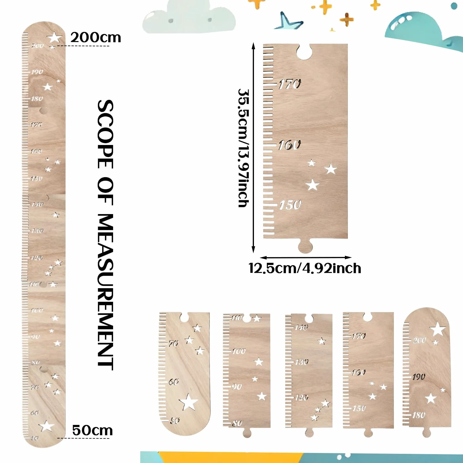 Tabla de Altura Madera para Niños Plegables - Gráfico de Crecimiento Infantil Decoración Pared