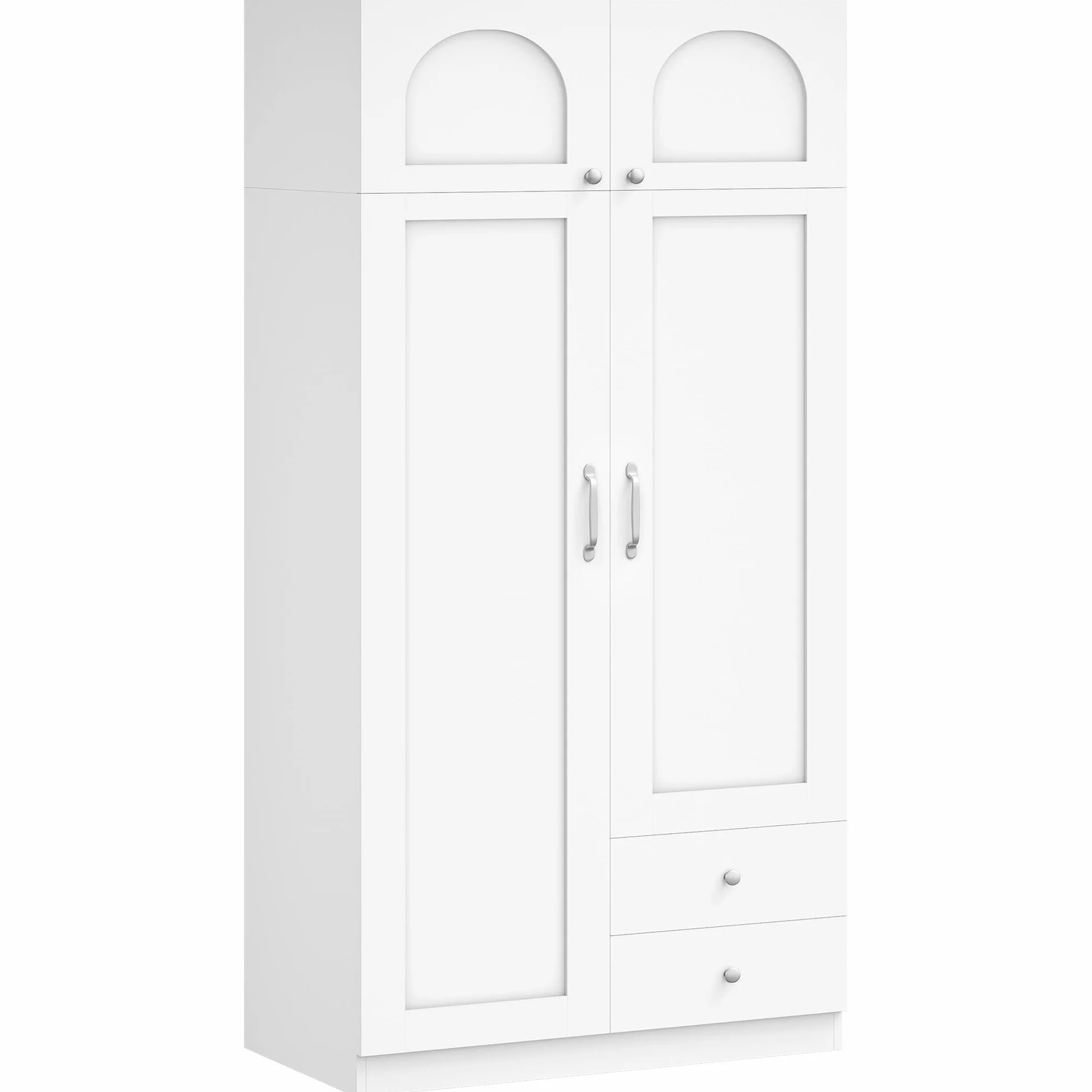 Hzuaneri Armario de 4 Puertas, 45×80×180 cm, Armarios Dormitorio con 2 Cajones y Perchas, 2 Estantes y Ganchos en Los Laterales de Las Puertas, Estilo Moderno y Minimalista, Blanco BW08003E