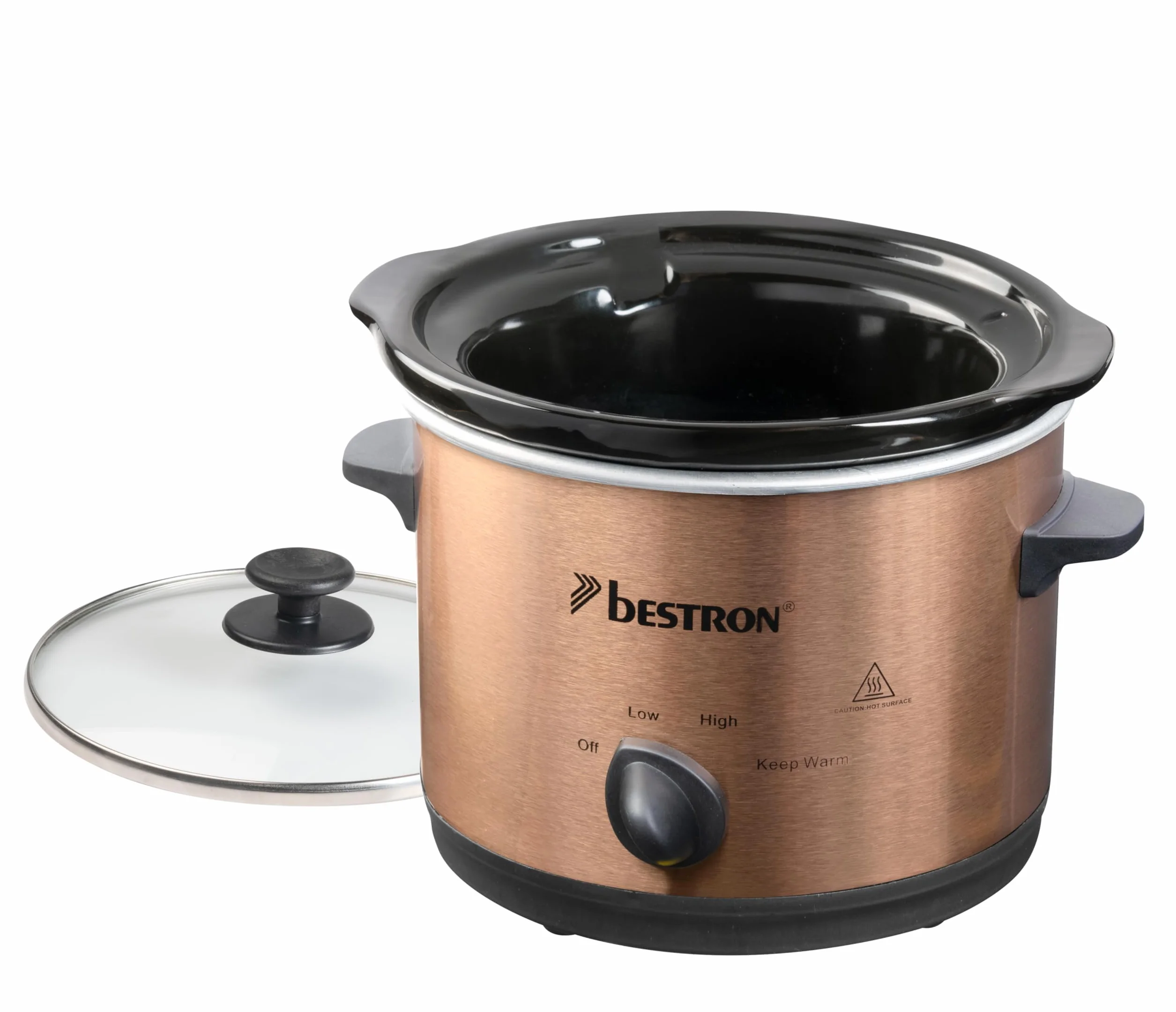Bestron Slowcooker 1.5 L Olla de Cocción Lenta Cerámica 3 Niveles Cobre