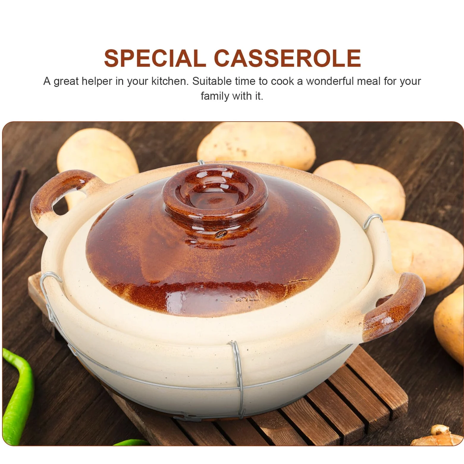 Cazuela de Barro Asa Simple de 0.5l para Cocina Casera, Fácil de Limpiar Ventilación, Adecuado para Preparar Arroz y Guisos