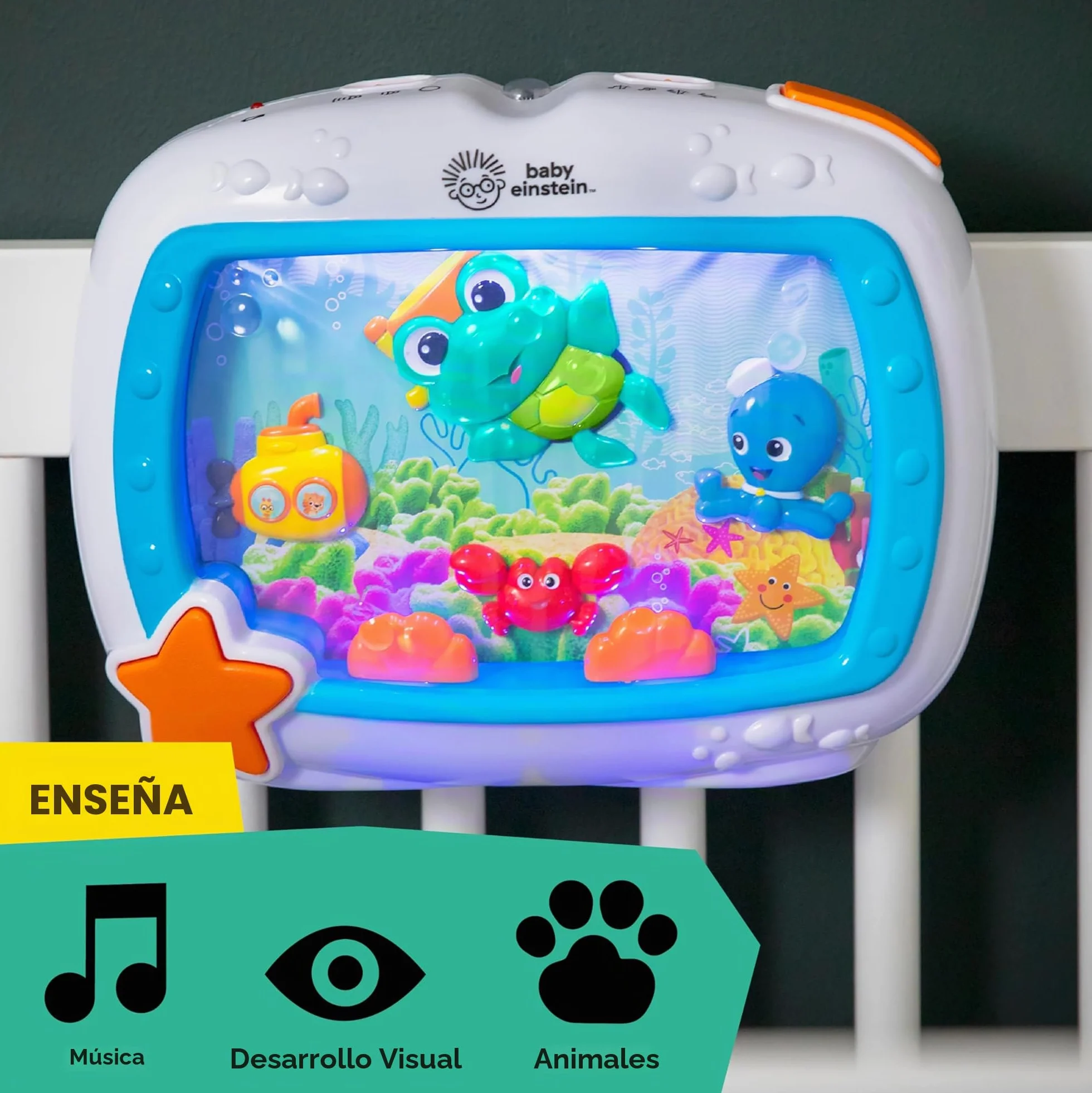 Baby Einstein Sea Dreams Soother Máquina de Ruido Blanco para Bebé con Luces, Música y Sonidos Marinos, Acuario Juguete de Cuna con Control Remoto