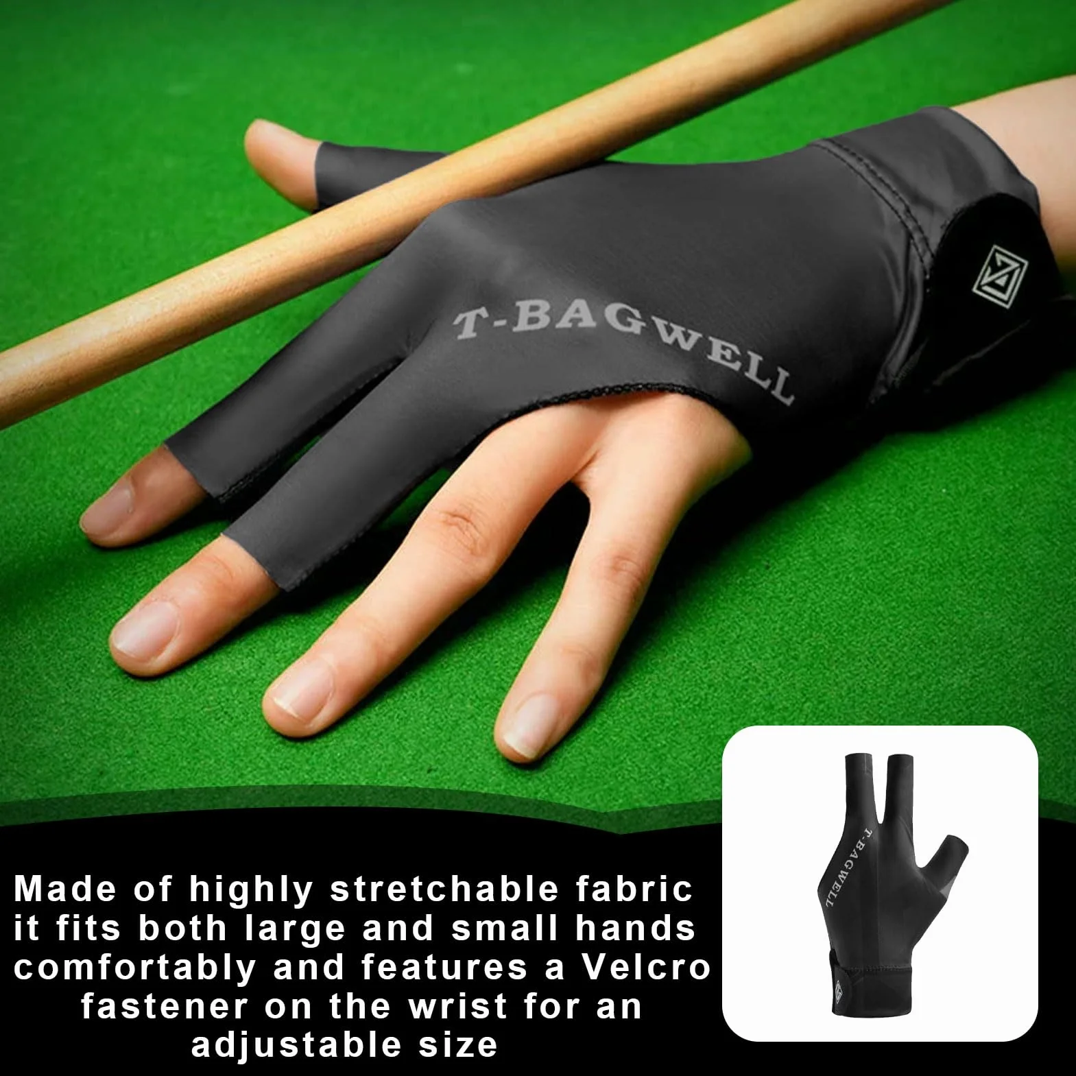 Einzelpaket Billard Handschuh,Billard Handschuh Links,Snookerhandschuhe,Einstellbare Billiard Handschuhrutschfeste Billardhandschuhe,Dreifinger-Billardhandschuhe,Atmungsaktiv,Schwarz