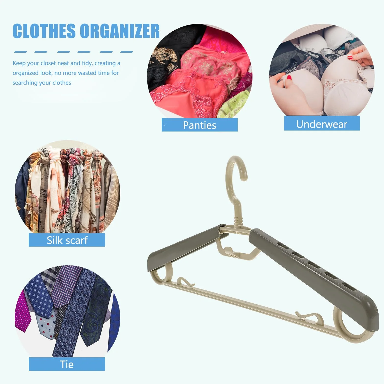 Garneck 10 Perchas Ajustables para Ropa Diseño Ergonómico y Estructura Resistente de Abs, Extra Anchas y Expandibles para Optimizar el Almacenamiento el Armario
