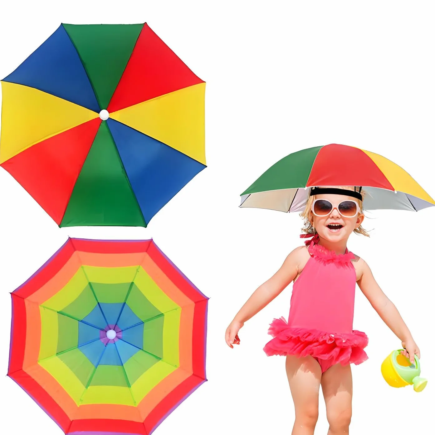 Paraguas de Cabeza Sombrero 2 Piezas Modelo de Colores para Pesca Playa Ciclismo
