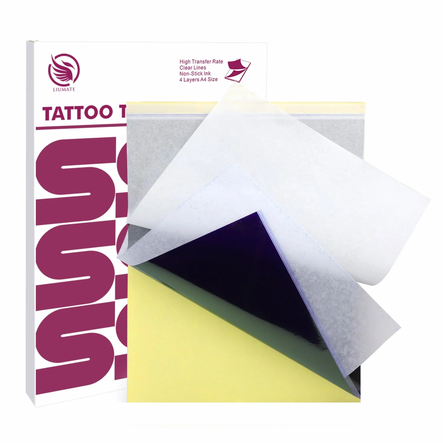 Tattoo Transfer Paper, 100 Hojas Papel de Transferencia de Tatuaje, A4 Papel de calco para tatuajes Papel Hectografico Papel Calco de Carbón para Tattoo impresora máquina