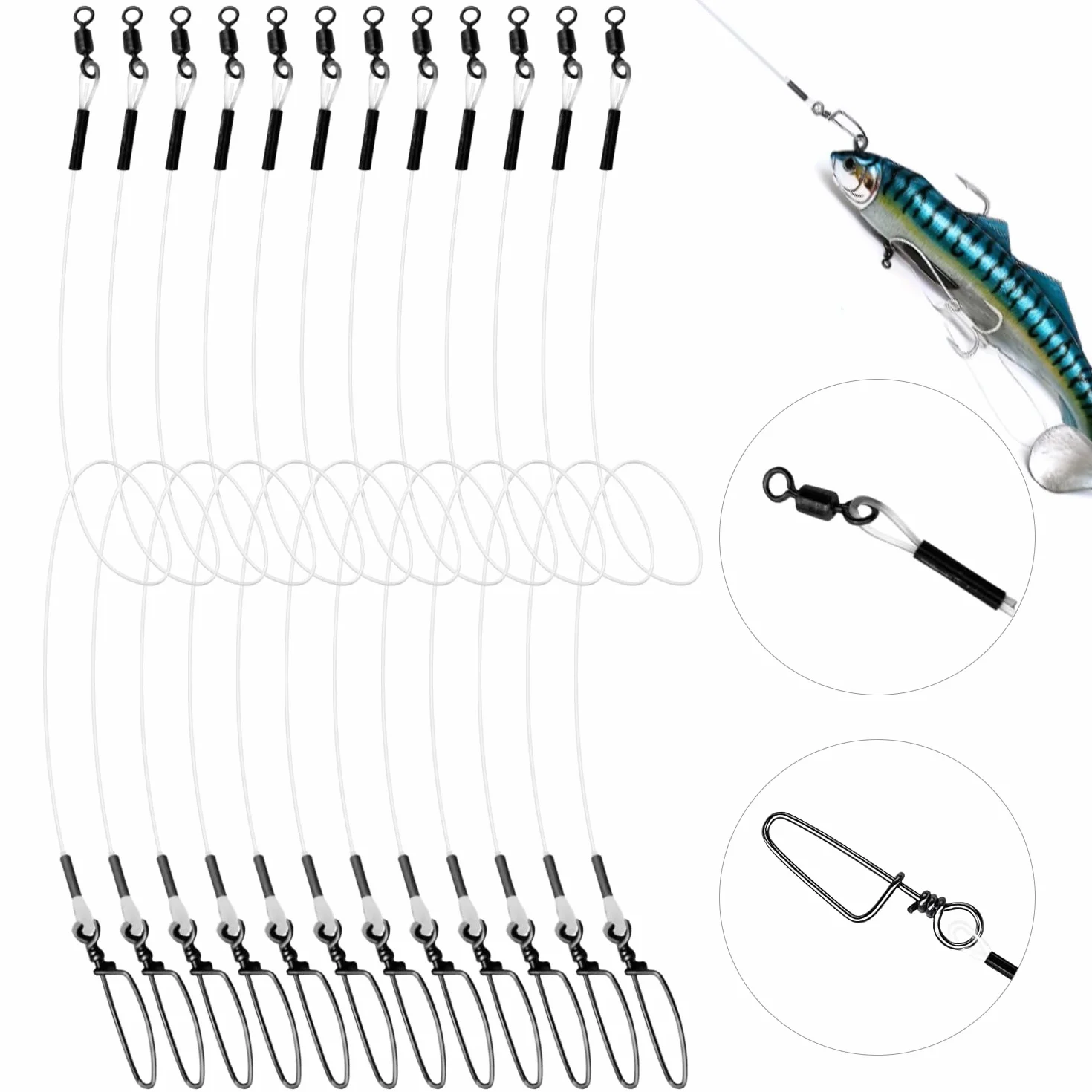 Fluorocarbono Líder de Pesca 12 con Rotor y Broches para Carpfishing Agua Salada