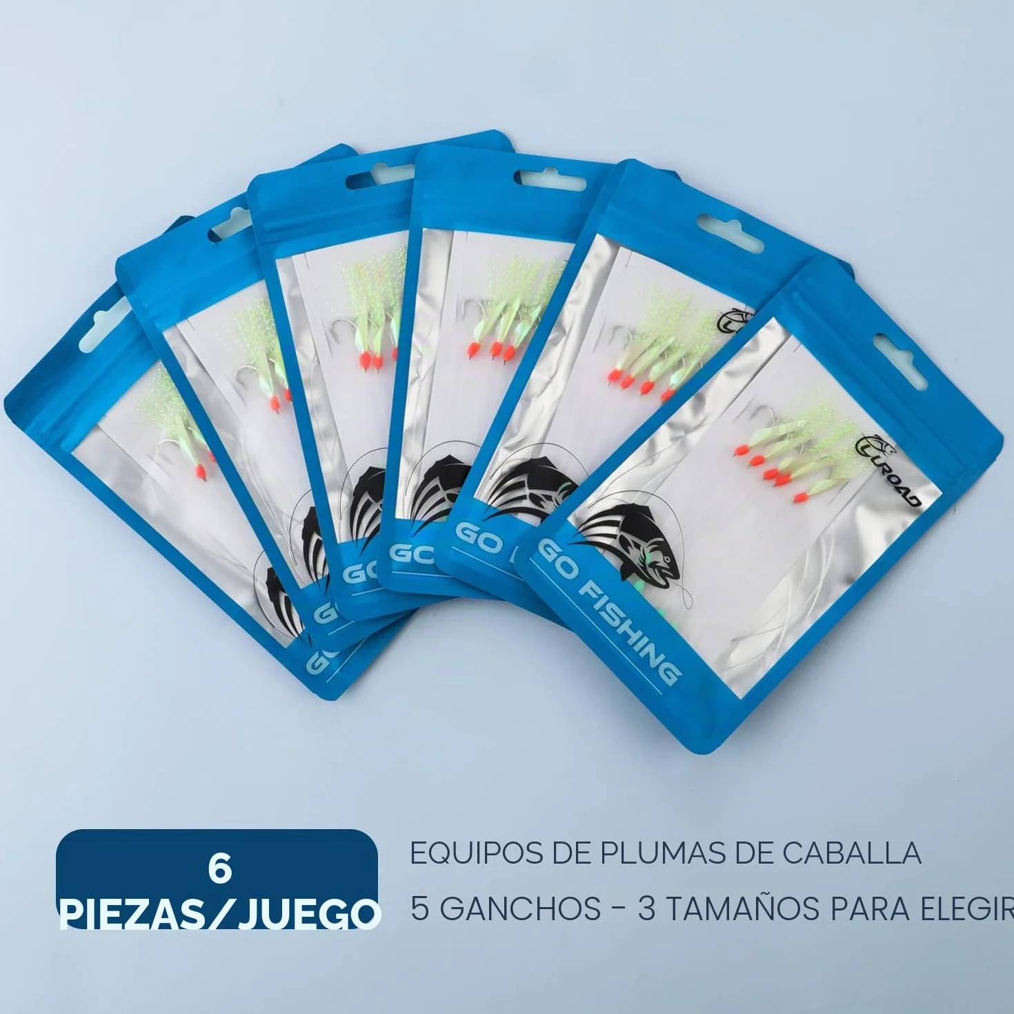 Aparejos de Plumas Premontados 6 Anzuelos 30 con Abalorios Fosforescentes para Caballa Bacalao