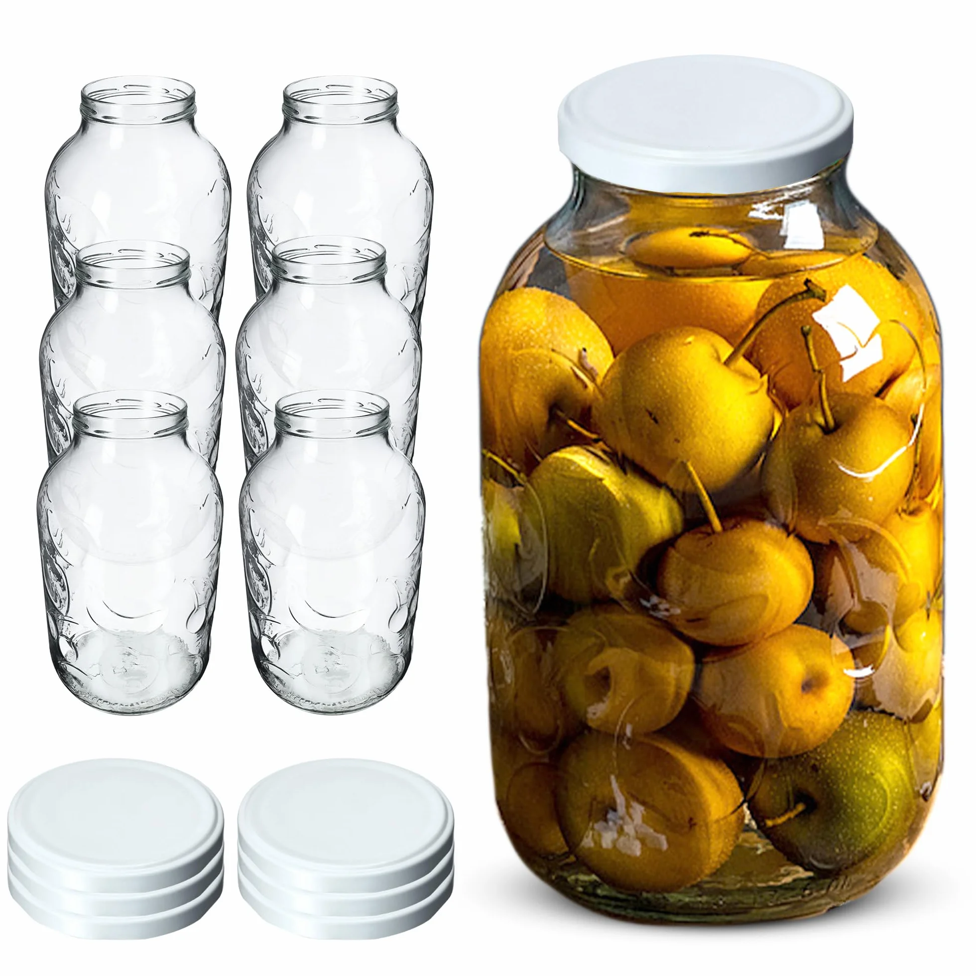 KADAX Lot de 6 tarros de cristal redondos para conservación - 5 l - Con tapa de rosca - Para mermelada, conserva, etc. - Blanco