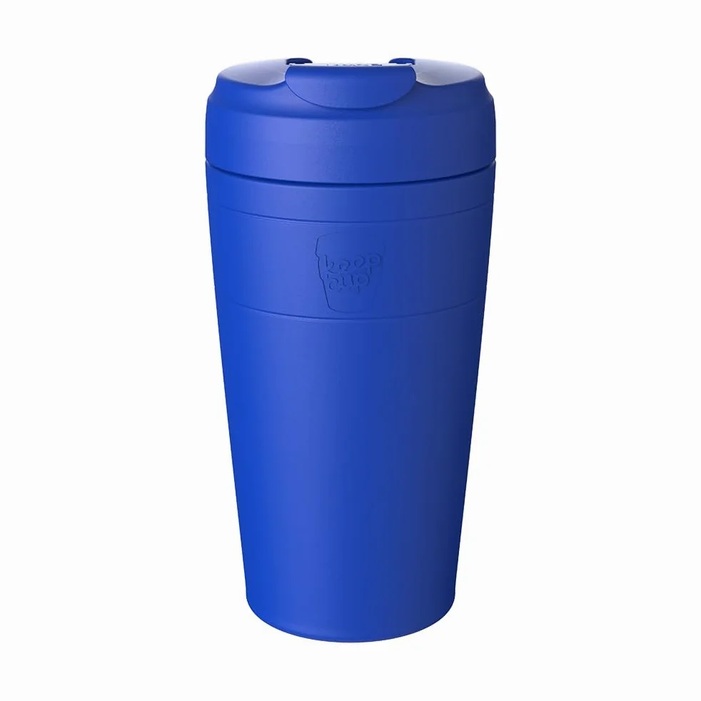 KeepCup Commuter - Taza de café reutilizable de acero inoxidable aislada con tapa abatible a prueba de derrames, 454 ml, color azul eléctrico
