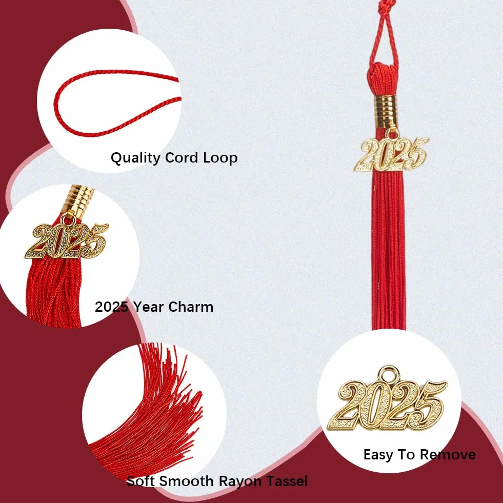 CRASPIRE 2 Borla Roja de Graduación 2025 borlas para Birretes de Soltero con Dije de Año Dorado Decoración con Borlas para Graduaciones Sombrero Ceremonia Académica Fiesta de Graduación Decoración