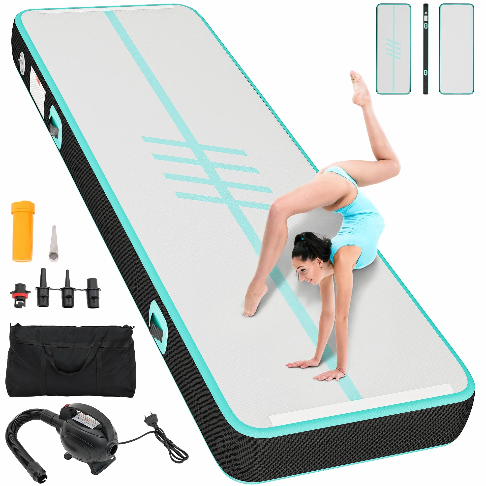 TAUS Esterilla hinchable 3 m/4 m con bomba eléctrica 10 cm para yoga fitness entrenamiento