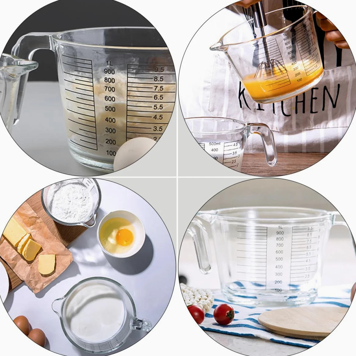 Abaodam Jarra Medidora Fácil de Limpiar de Vidrio Resistente al Calor y Tapa con Escala Graduada Adecuado para Aceite y Crema en Cocina y Repostería