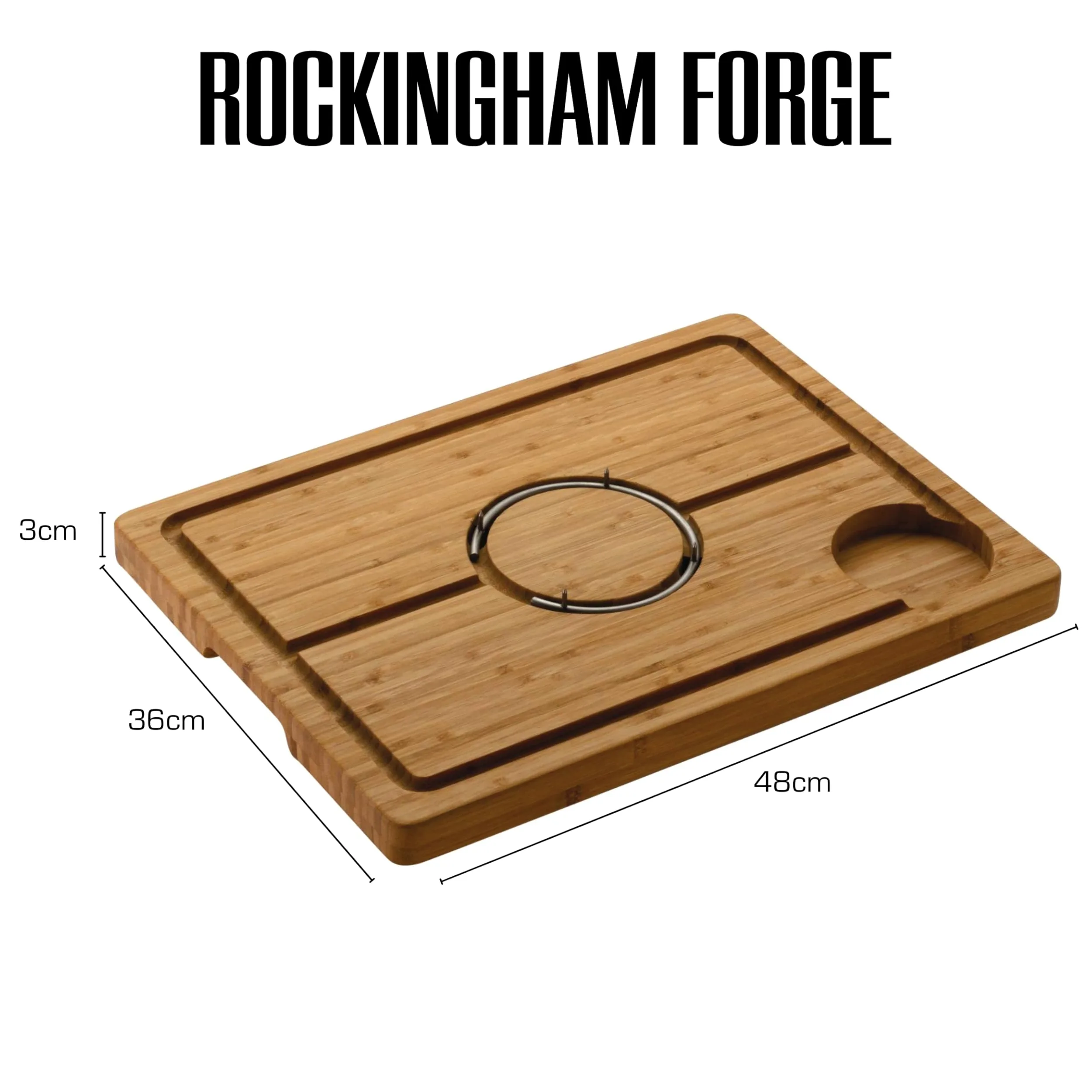 Rockingham Forge Bambú Deluxe con Púas, Tabla de Cortar y Trinchar de Madera, Marrón, 48 x 36cm