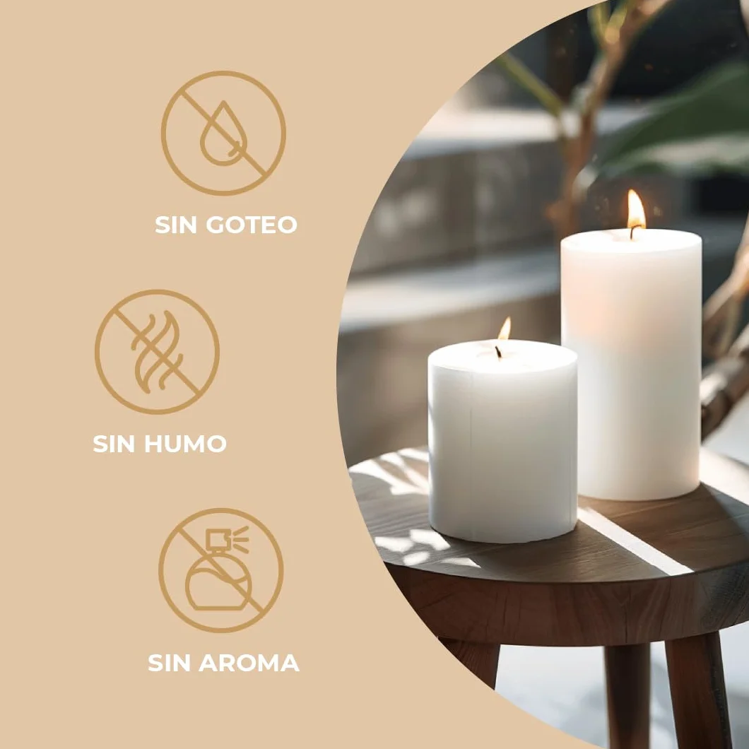Horeca Candles - Velas de Pilar Marfil - Ø 6 x 12 cm - Juego de 12 Velones Decorativos - 40 Horas de Larga Duración - Sin Olor, Goteo ni Humo - Calidad RAL