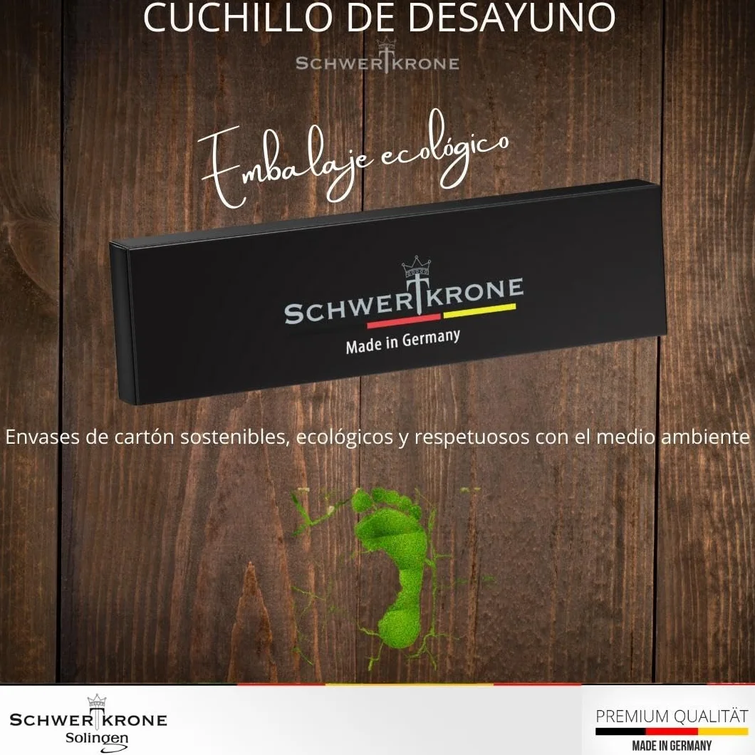 Schwertkrone Buckelsmesser - Cuchillo de desayuno original de Solingen, acero inoxidable, Dwünschliff, madera de olivo