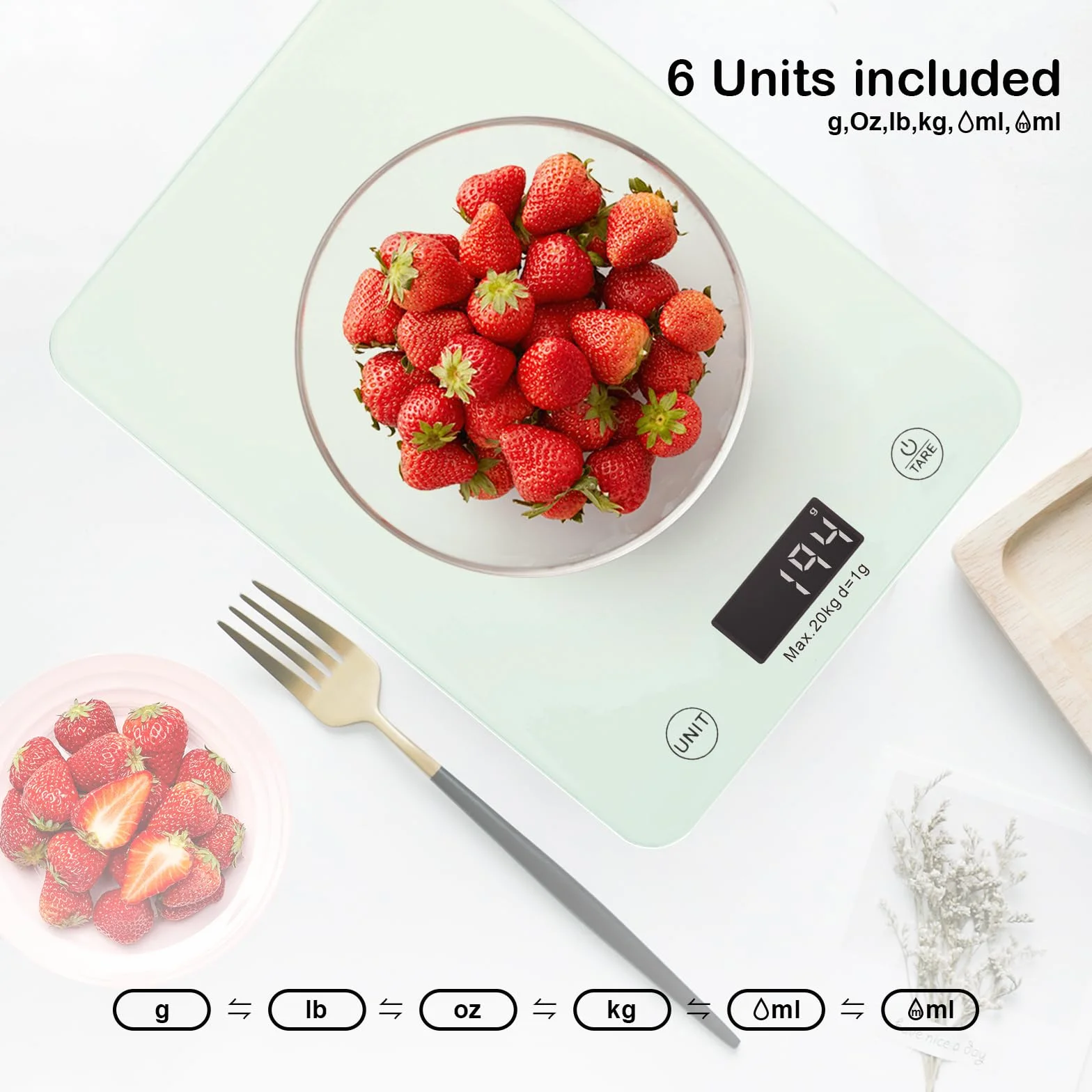 La báscula digital de alimentos de cocina puede proporcionar cocinar y pesar harina, frutas y café. Es una báscula digital electrónica inteligente que se puede conectar a una aplicación