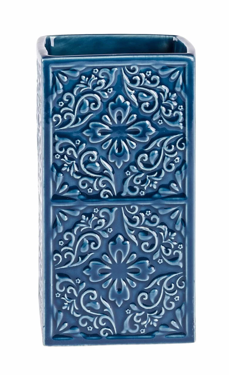 Wenko Cordoba Vaso para Cepillos de Dientes, Cerámica, Azul, 6.5x6.5x12 cm