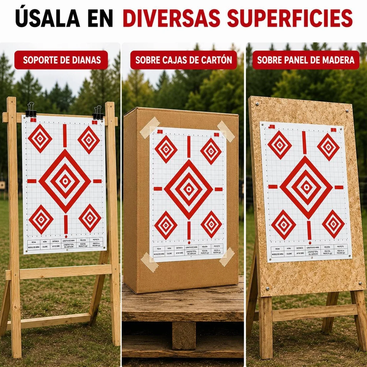 Pack 50 Dianas de Papel para Tiro 43 x 63,5 cm – Blancos con 5 Zonas – Alta Visibilidad – Pistola, Rifle, Aire Comprimido