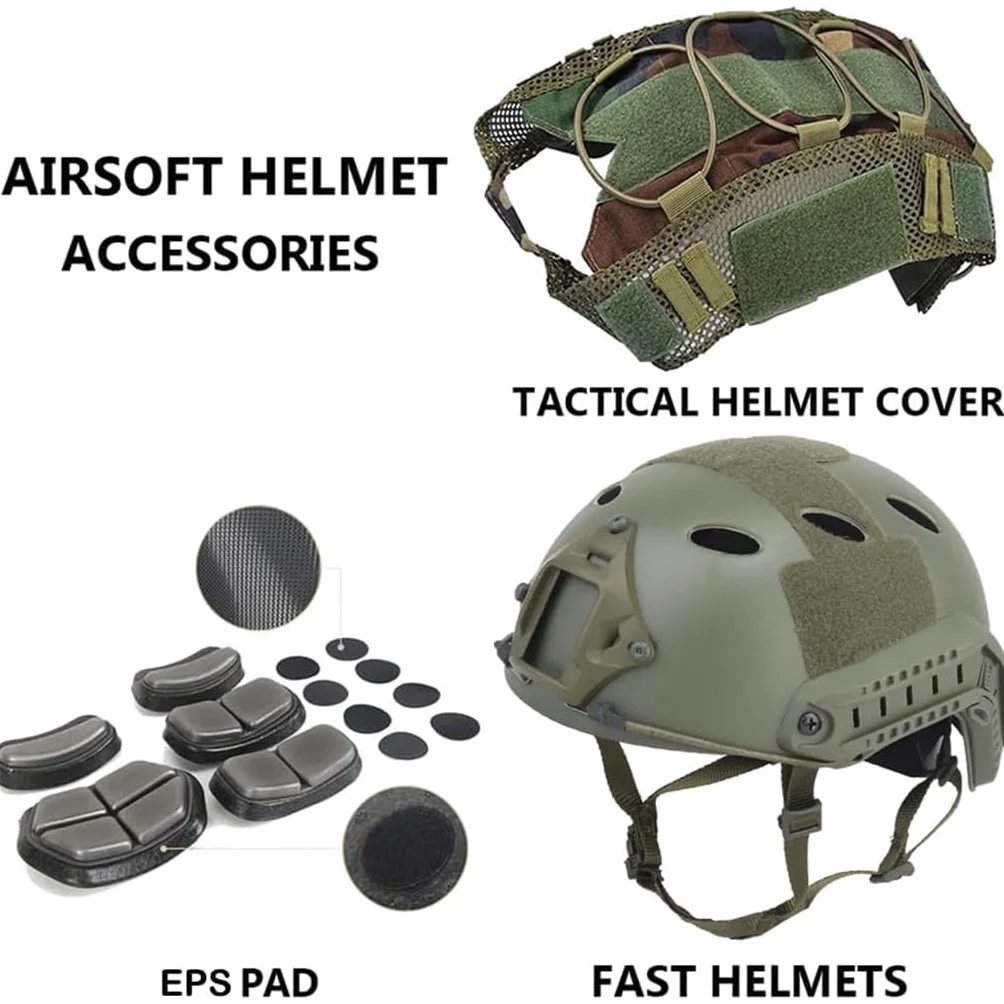Set de Casco Táctico Fast Casco de Airsoft Ajustable con Cubre Máscara y Gafas Equipo Táctico Ligero de Aire Libre para Paintball CS Caza Airsoft Entrenamiento B