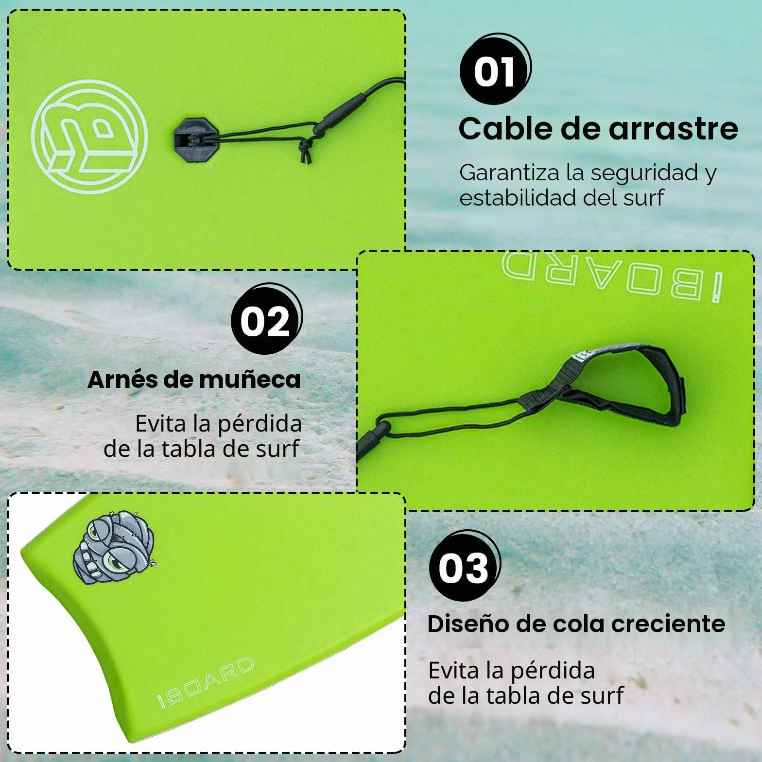 Tabla de bodyboard 37 pulgadas EPS correa muñeca adultos adolescentes