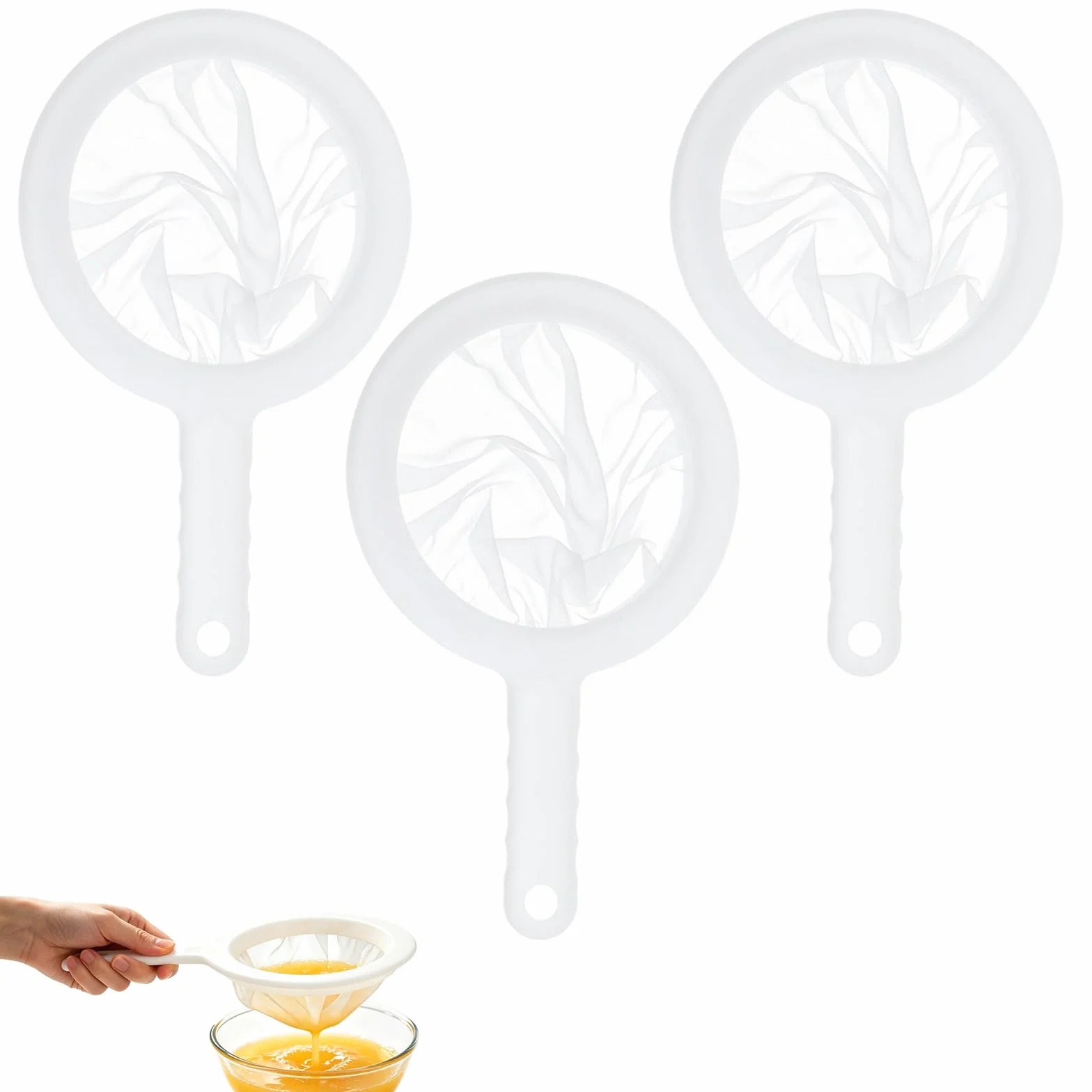 3 Piezas Colador Kefir Nailon, 100/200/400 Mallas, Colador Plastico para Kefir con Borde Asas, Tamiz de Cocina de Malla Fina Ultrafino para Filtrar Miel Sopa Almidón Leche Zumos Café
