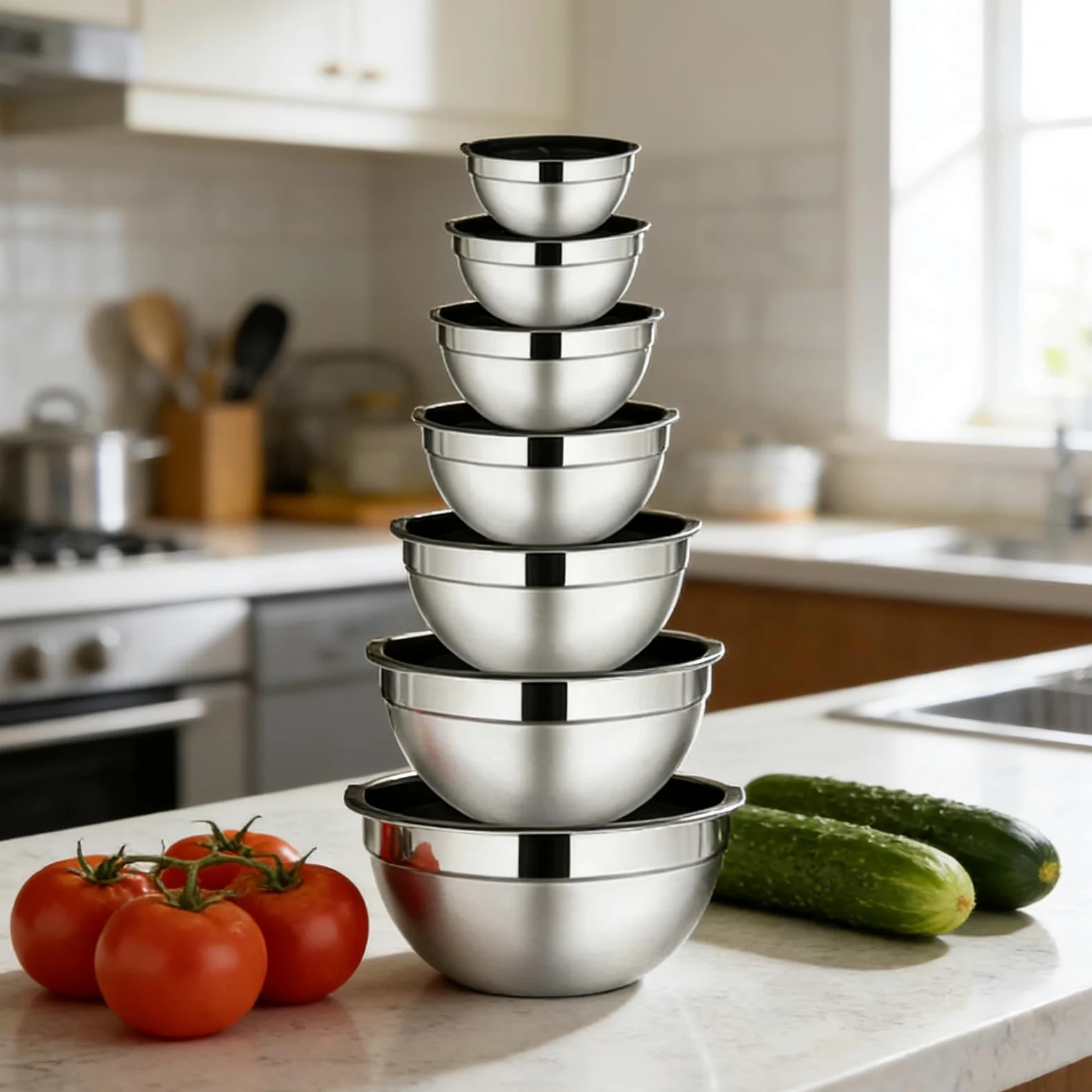 Boles de Mezcla de Acero 7 Piezas De Acero Anidables Redondos | Bols Para Ensalada Y Mezclas Para Salsas Snacks Huevos Condimentos Verduras Frutas