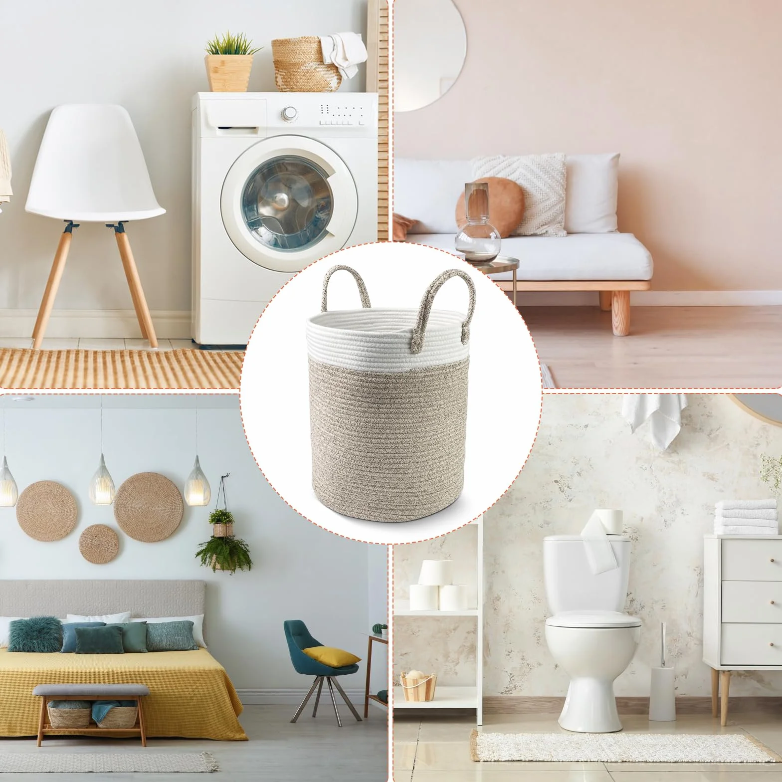 Tekenewbse Cesto Ropa Sucia, 38L Cesta Plegable Colada Asa, 35 × 40 cm Trenzado Algodón Almacenaje, Cestas Grandes Decorativas Tejida Mano para Lavadero Habitación Infantil Salon Baño, Laundry Basket
