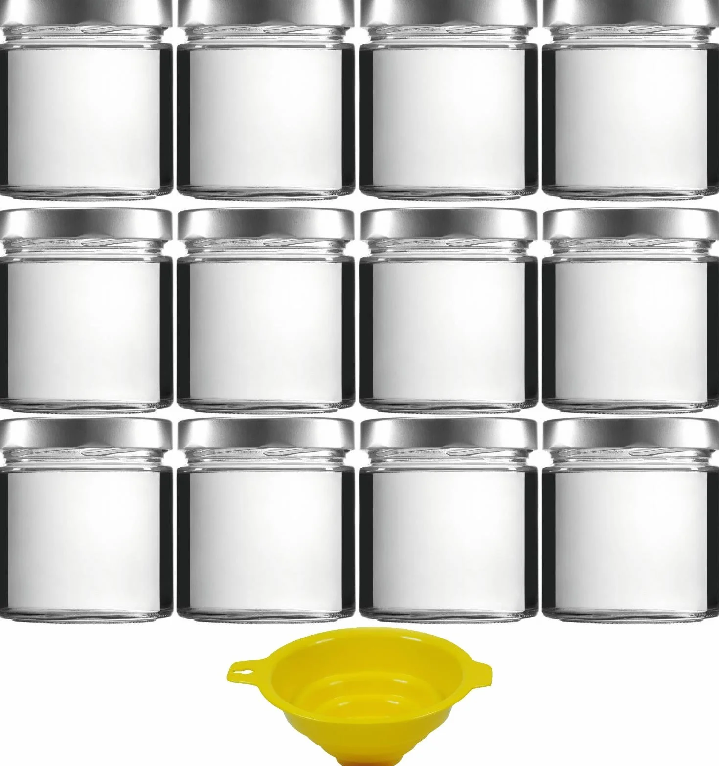 12 tarros de cristal de 400 ml con tapón de rosca, sin PVC, incluye embudo