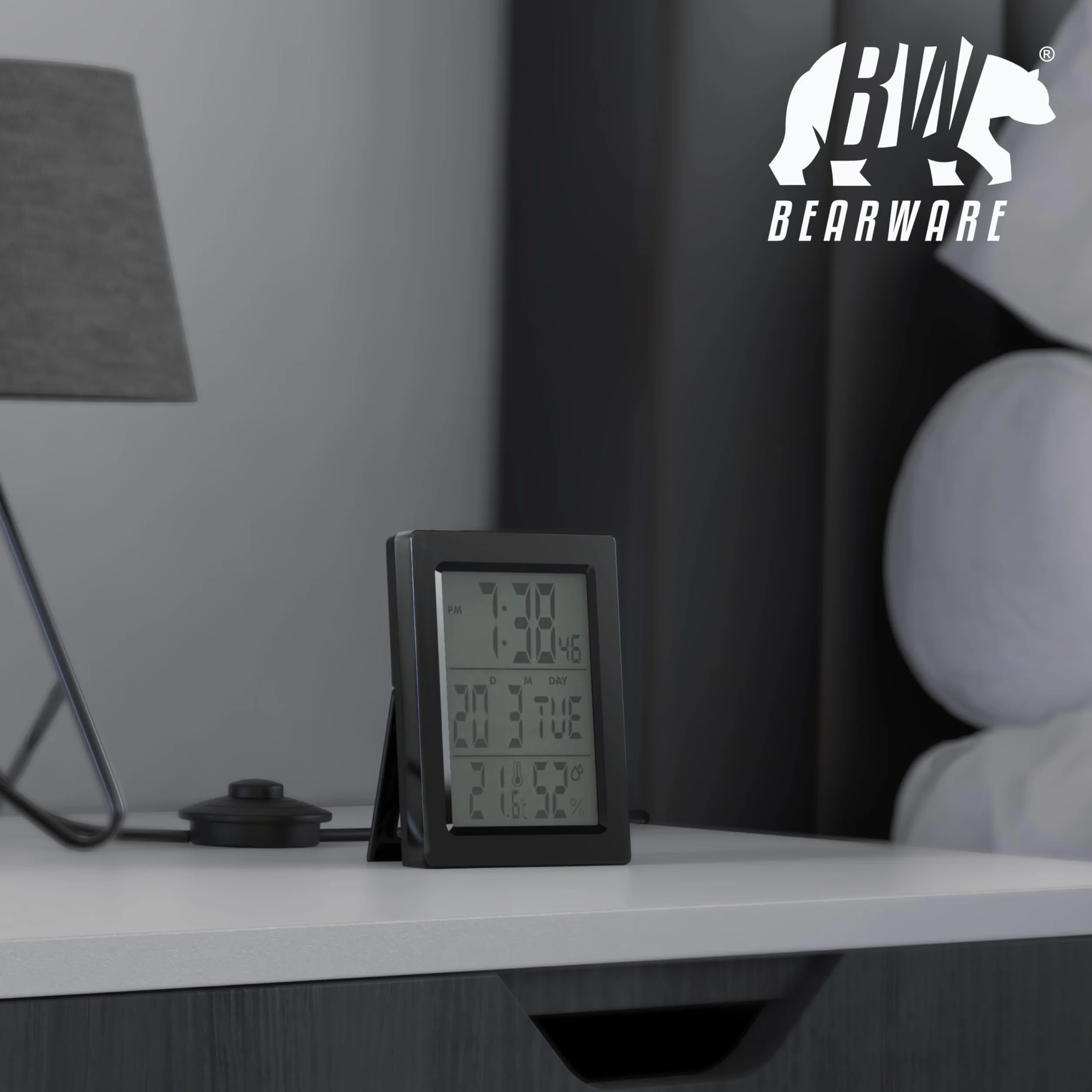 Reloj Despertador Digital con 9 cm Pantalla LED de Temperatura Humedad Fecha y día, Alarm Cloc Snooze Termómetro Formato 12/24 horas, Reloj digital de Mesa de Viaje para Sala de Oficinas Familiares