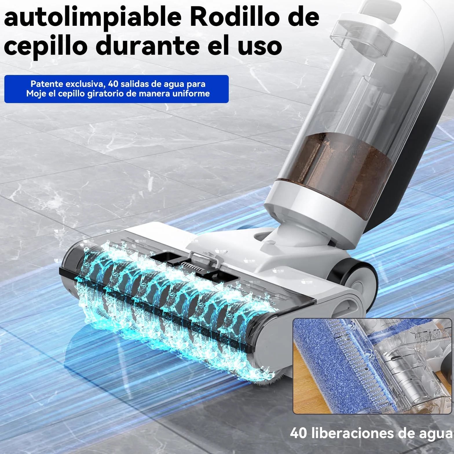 JONR ED12 Aspiradora fregadora sin Cable, Friega y Aspira a la Vez, Limpieza de Bordes, Autolimpieza, fregona electrica para Limpiar Suelos de casa y Pelo de Animales