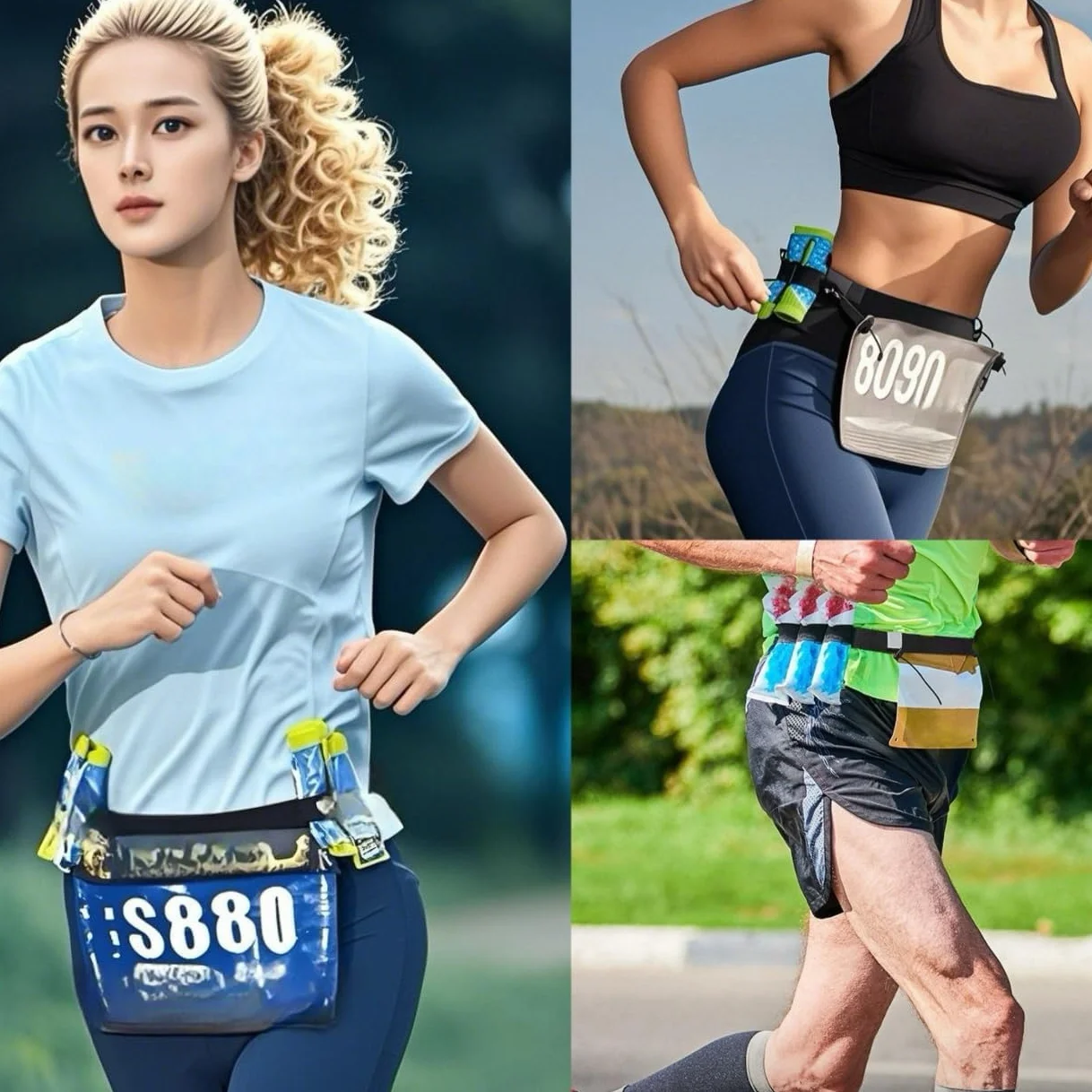 Cinturón con respaldo ajustable con 6 hebillas de gel para maratones y triatlones