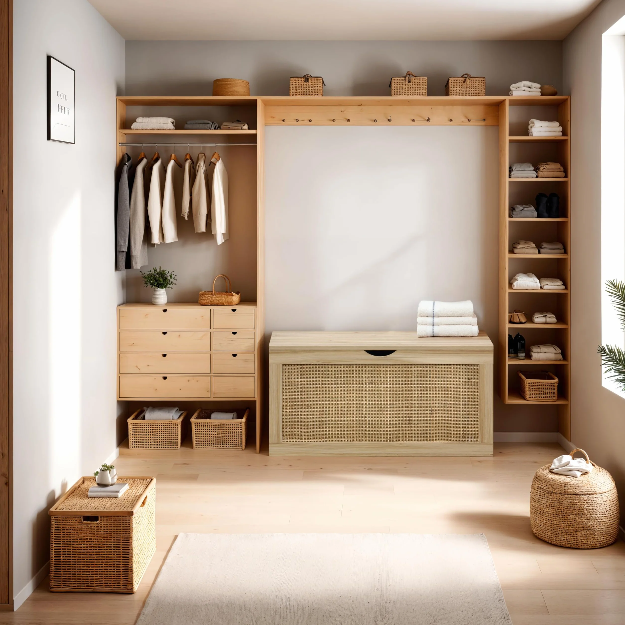 duehome | Made, Baúl, Banco de Almacenaje, Acabado en Pino y Rattan, Medidas: 80 cm (Largo) x 40 cm (Alto) x 40 cm (Fondo)