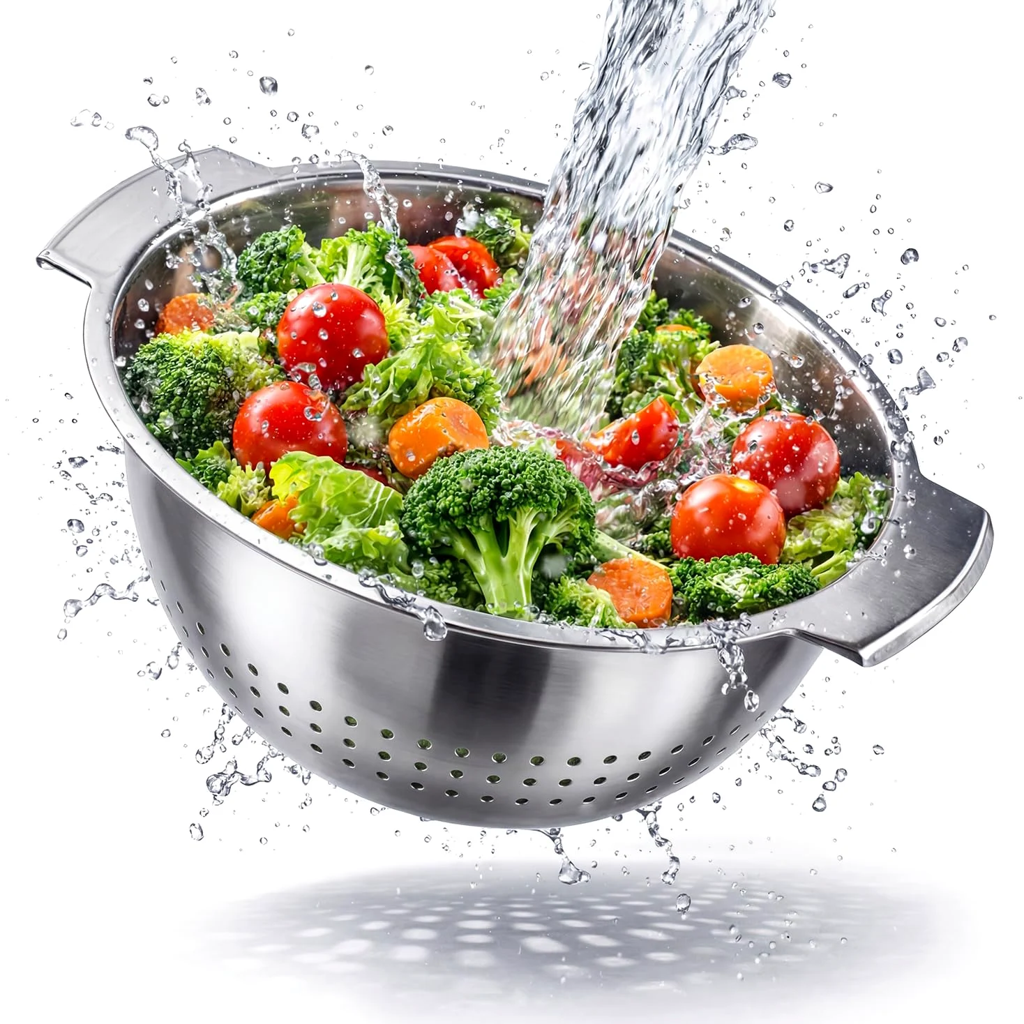 Colador para ensaladas, colador de cocina, colador de acero inoxidable, colador de pasta | diámetro de 24 cm, colador de verduras, colador de verduras, apto para lavavajillas, 2 asas, colador de