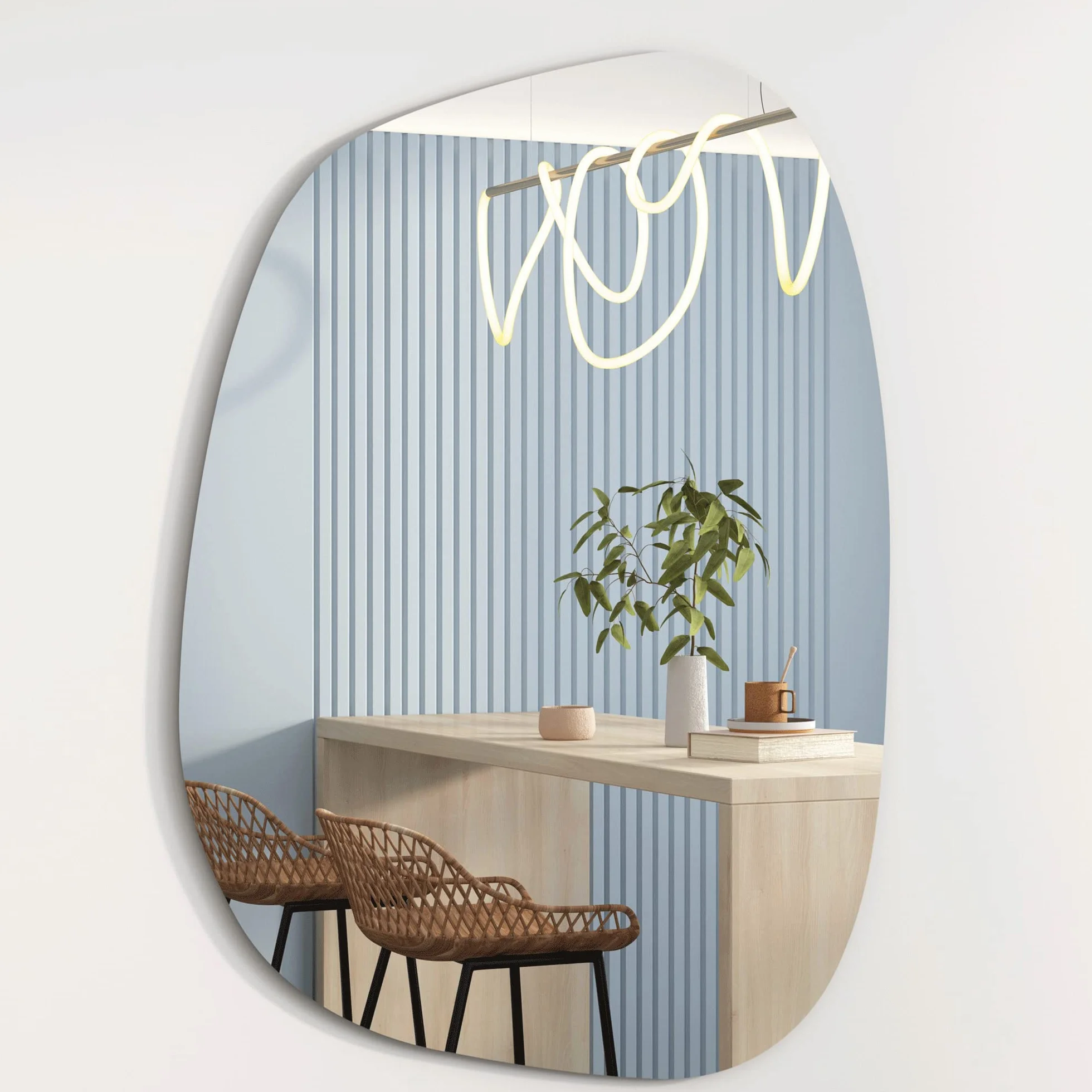 Albatros Espejo de Diseño Asimétrico - 90 x 70 cm, de Pared o Puerta, Forma Orgánica Moderna, Ovalado y Grande, Sin Marco