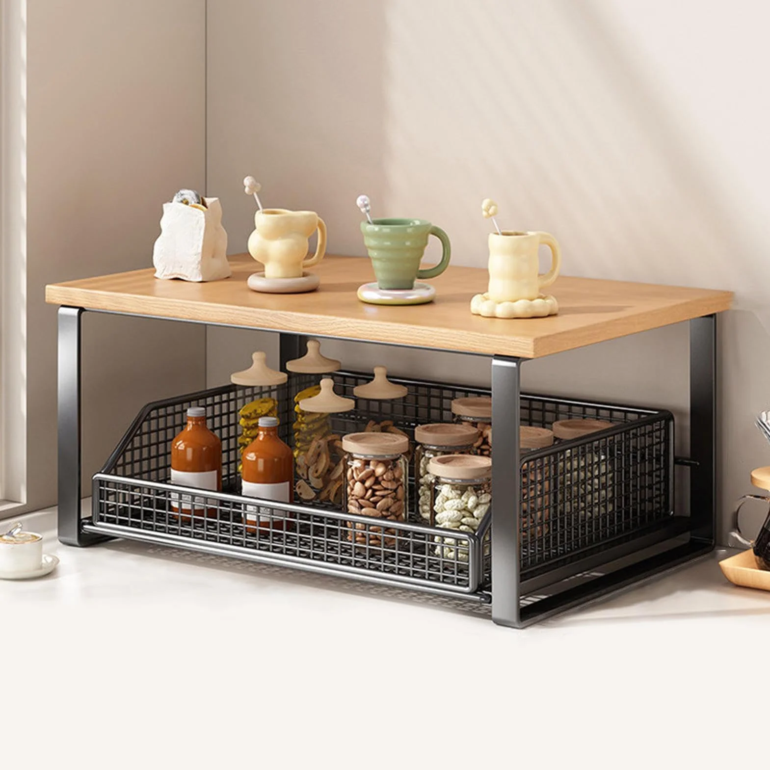 Cesta de almacenamiento de cocina multiusos: soporte para organización de 37 x 26 x 18 cm, contenedor para cápsulas de café, contenedor de encimera que ahorra espacio, usos versátiles de solución de a