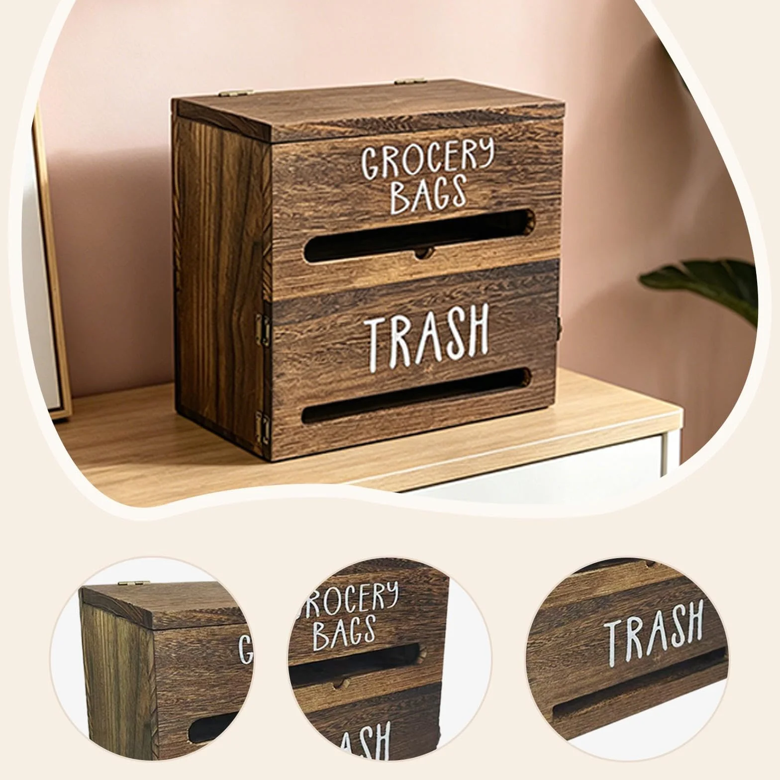 Dispensador de Bolsas de Basura de Madera Multifuncional para Colgar en Pared Apto para Organizar Bolsas Útiles y Objetos Diversos Adecuado para, Marrón Oscuro, Individual