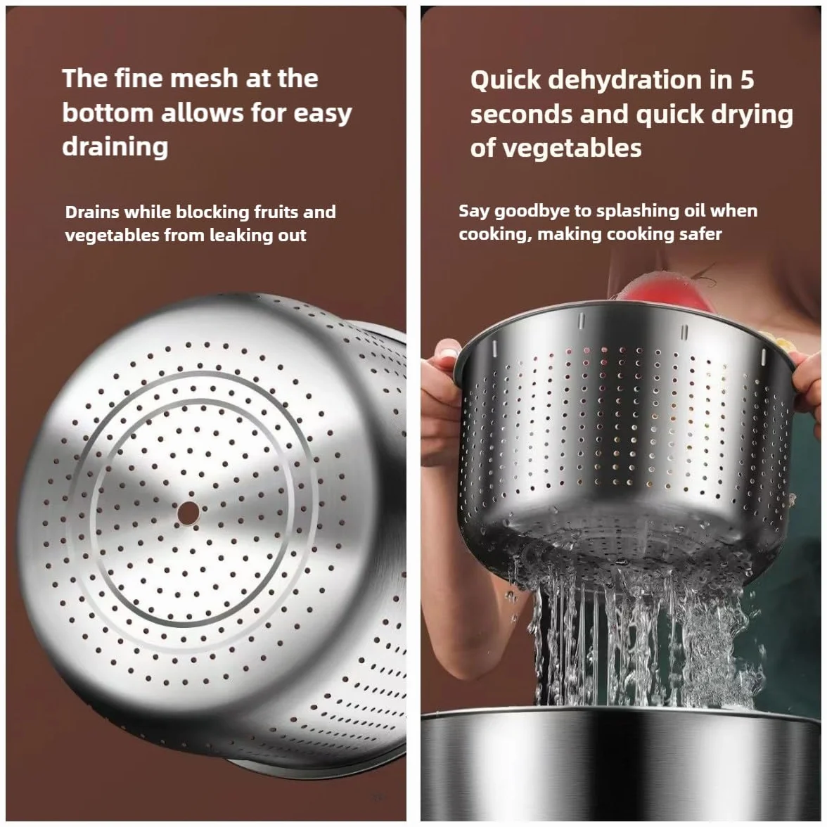 Centrifugador de ensalada de acero inoxidable de 6 L, secador de verduras y lavadora de bayas de grado comercial, diseño de doble capa a prueba de óxido con boquilla de drenaje rápido
