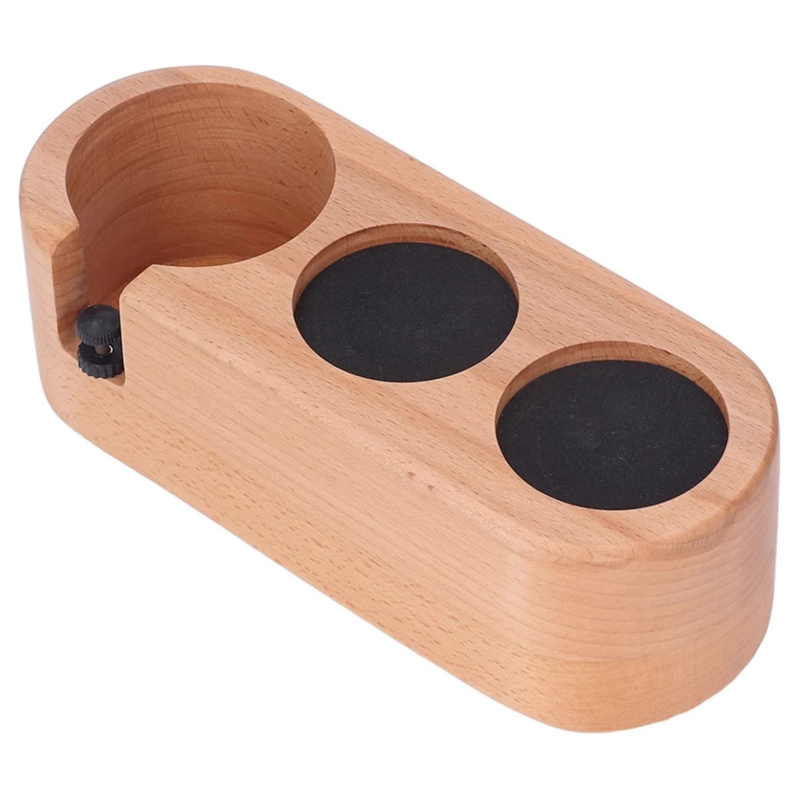 Soporte para prensa de café, estación de prensa de café de madera con 3 orificios para prensas de 58 mm y portafiltros, base antideslizante de haya para la configuración de barra