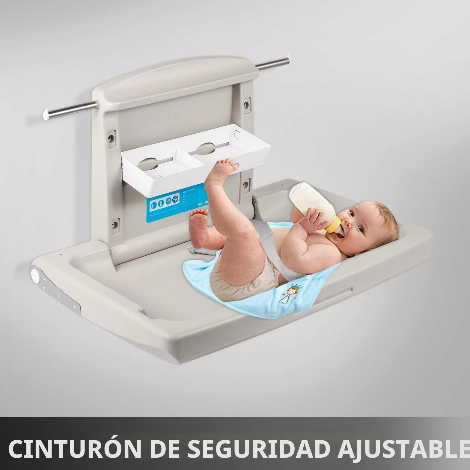 VEVOR Cambiador para Bebé Plegable de Pared 85x57x47 cm HDPE Carga 15 kg Gris