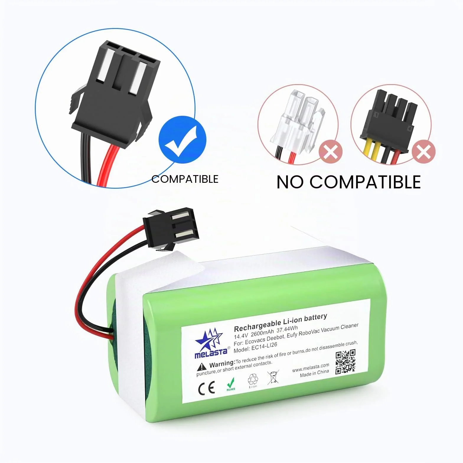 14.4V 2600mAh Li-Ion Batería de Reemplazo para Conga Excellence 950 990 1090 1790 1990 Ecovacs Deebot N79 N79S DN622, Eufy RoboVac 11,11S,12,15C 15T,30,30C,35C, IKOHS NETBOT S14 S15