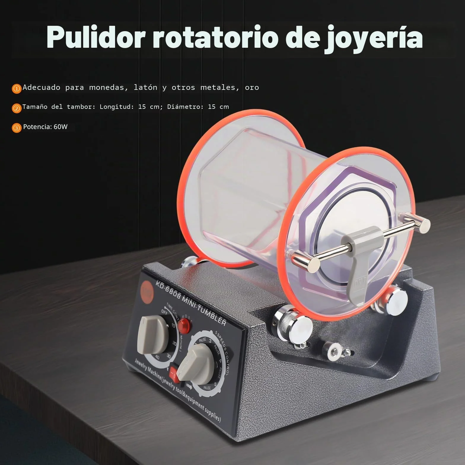 Máquina pulidora de joyas, 5 kg, mini vaso rotativo, pulidor de superficies, joyas, acabado para trabajos manuales con metal, madera, jade y plástico