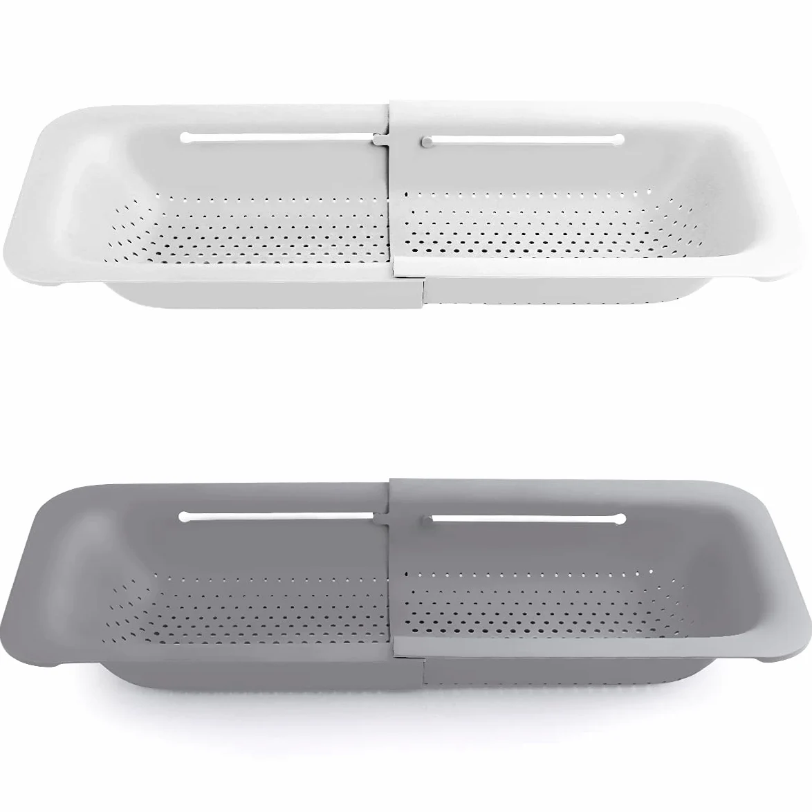 Colador plegable de cocina, colador extensible para frutas, verduras, fideos, pasta, alimentos, escurridor portátil para ahorrar espacio sobre el fregadero... (1, 7#blanco + gris)