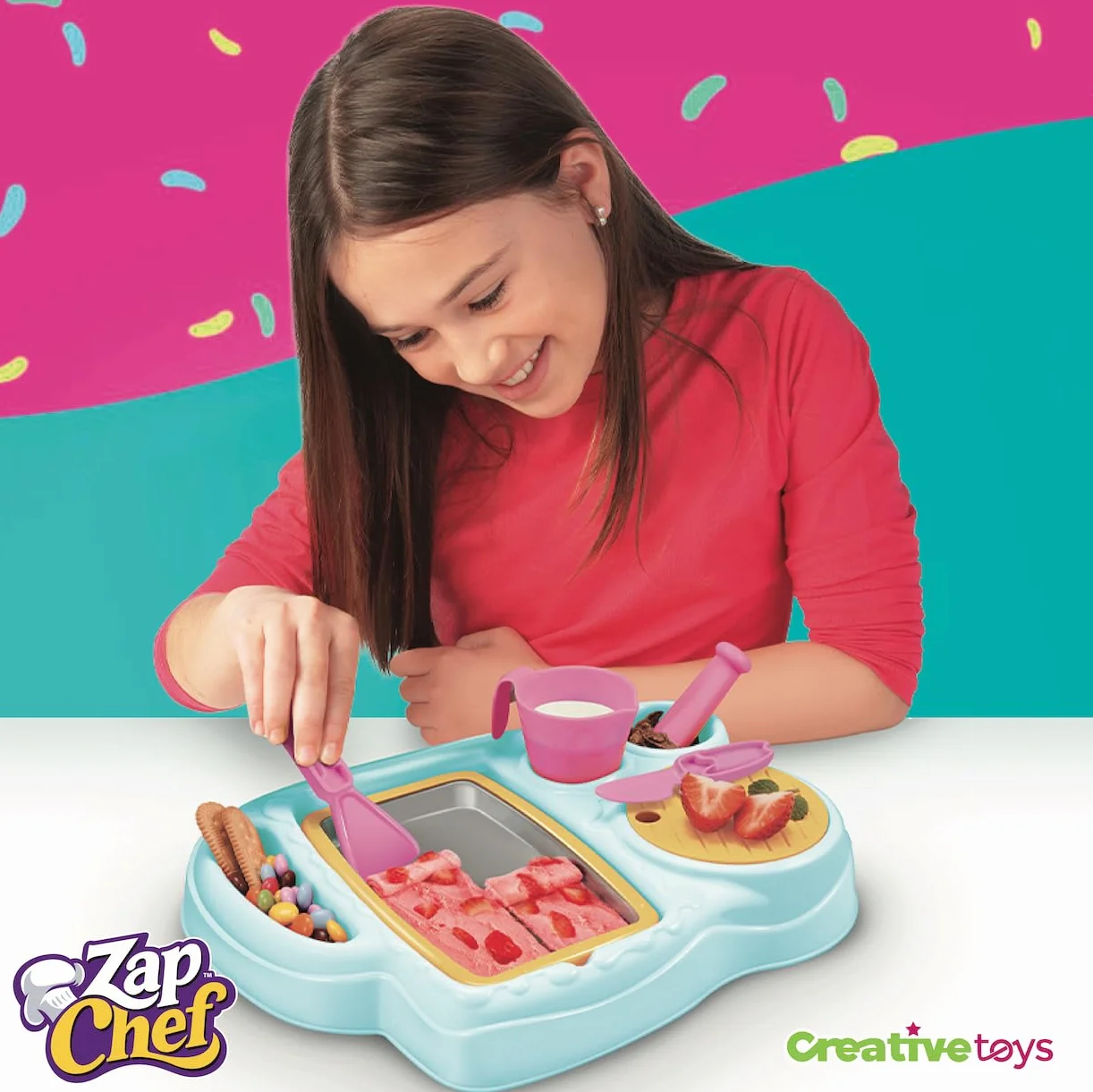Bandai Zap Chef Fábrica Helados | Placa Metal con 2 Espátulas de Plástico | Máquina Rollos Caseros en Color Azul y Blanco | Kit Cocina Creativa Infantil 1 Unidad