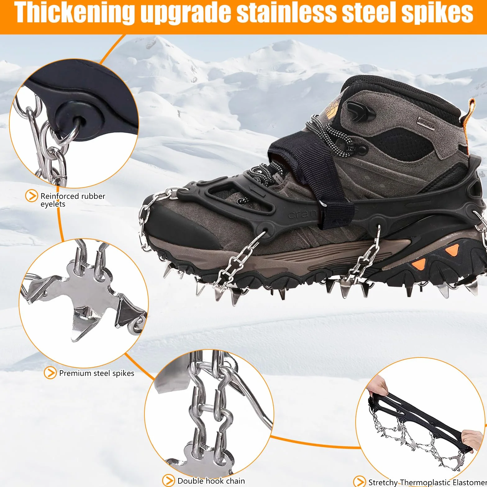 Crampones para Zapatos de Senderismo, Picos de Hielo de Acero Inoxidable, Antideslizantes, Tamaño Grande